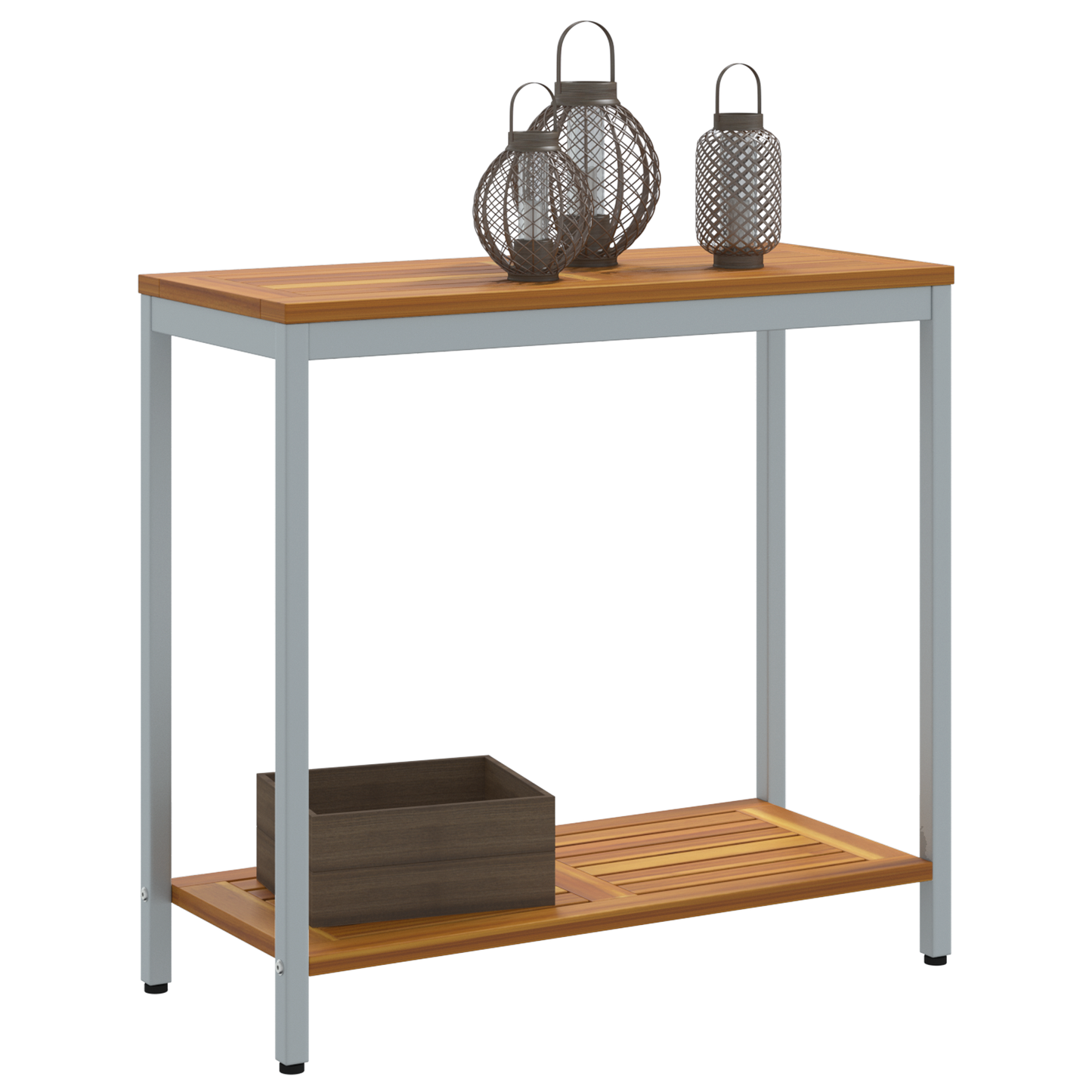 Udendørs Bord Naturlig & Grå 35X80X75 Cm Massivt Træ Og Stål