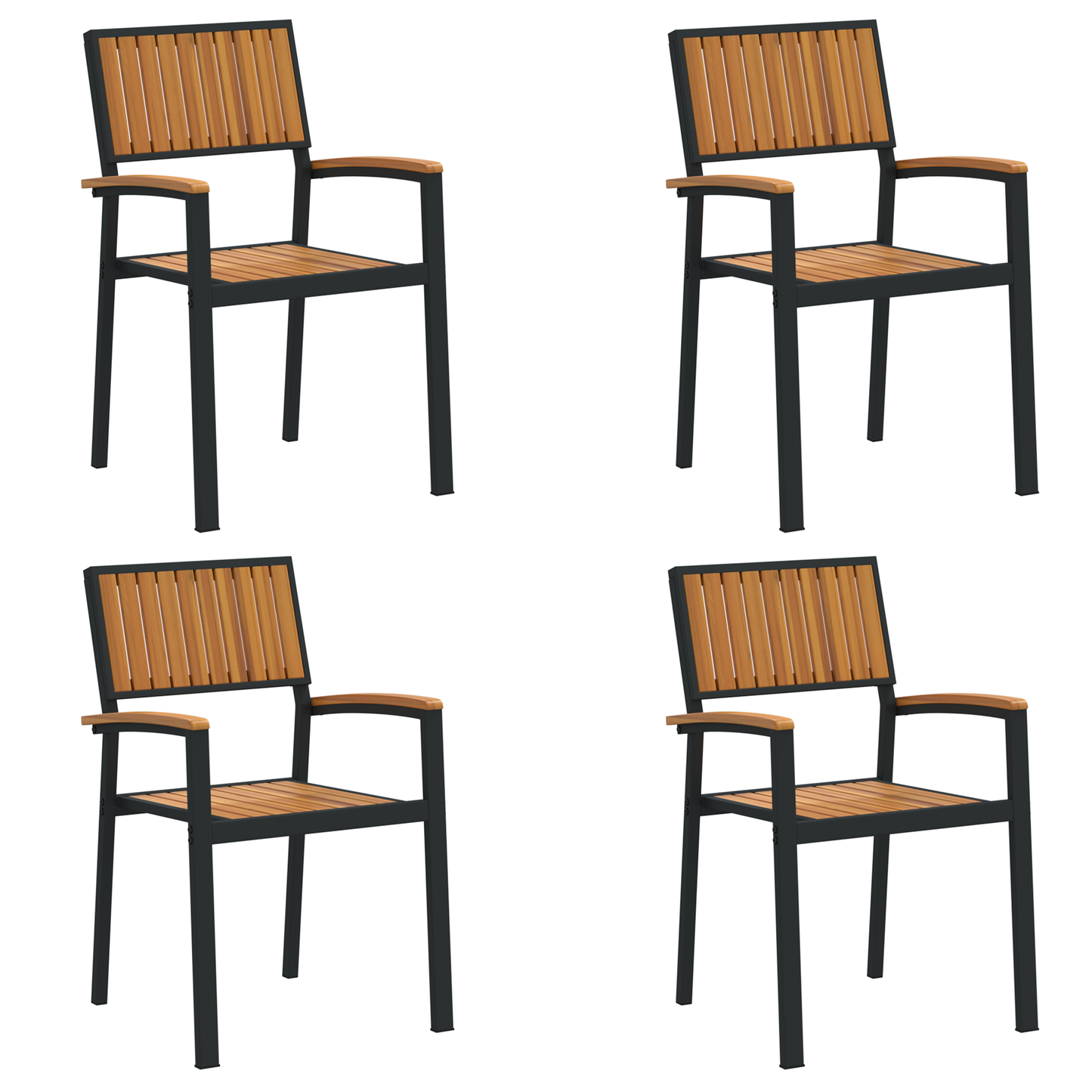 Udendørs Stole 4 Stk Stabelbare Sorte Massivt Akacietræ & Metal