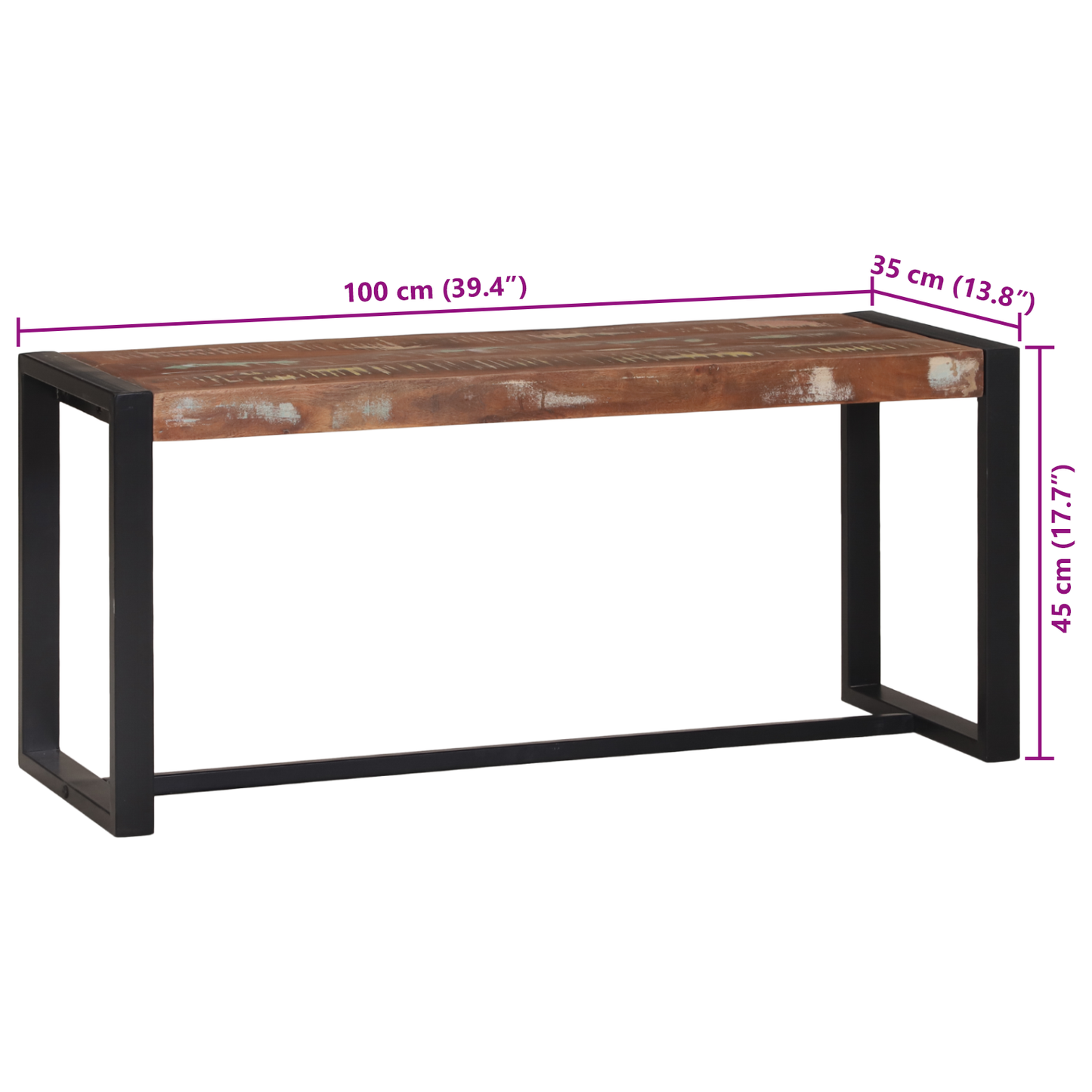 Bænk Flerfarvet 100 X 35 X 45 Cm Massivt Genbrugstræ