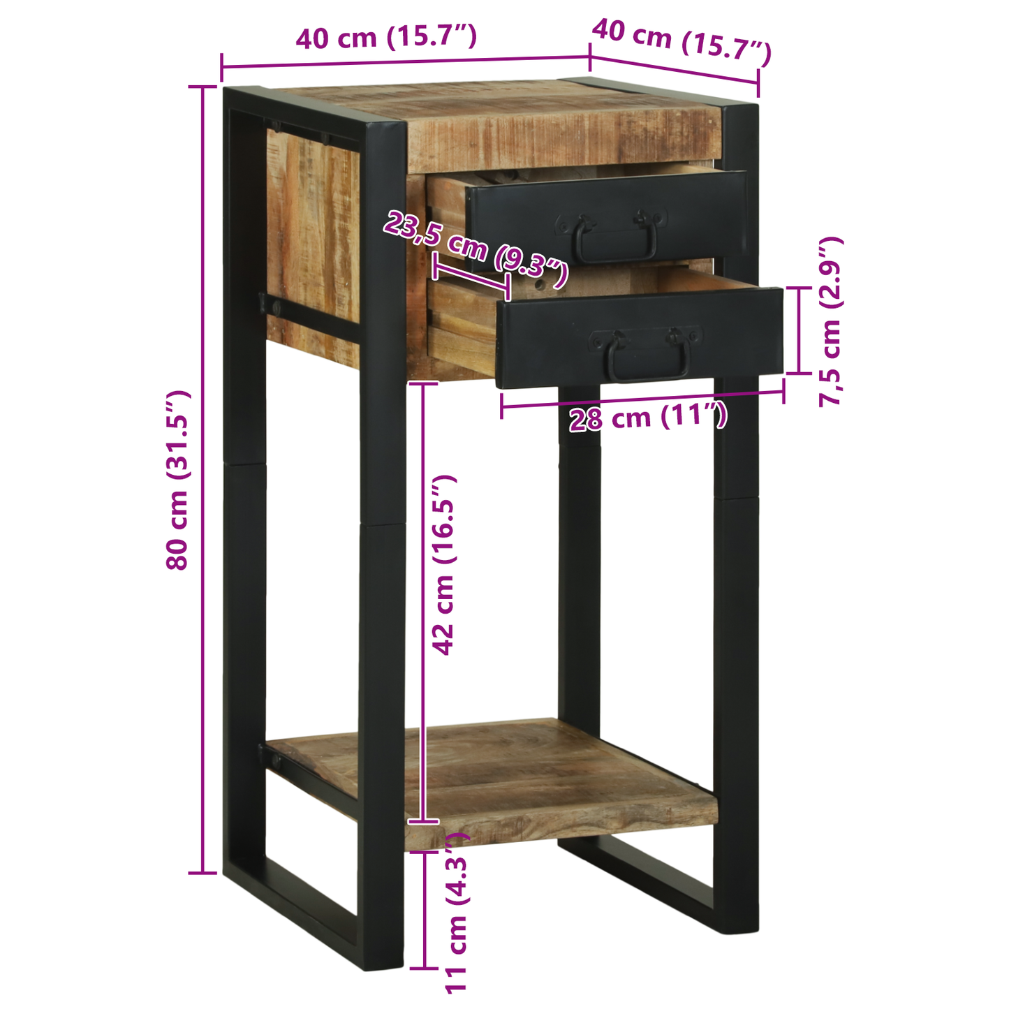 Telefonstand 40X40X80 Cm Solid Groft Træ Mango
