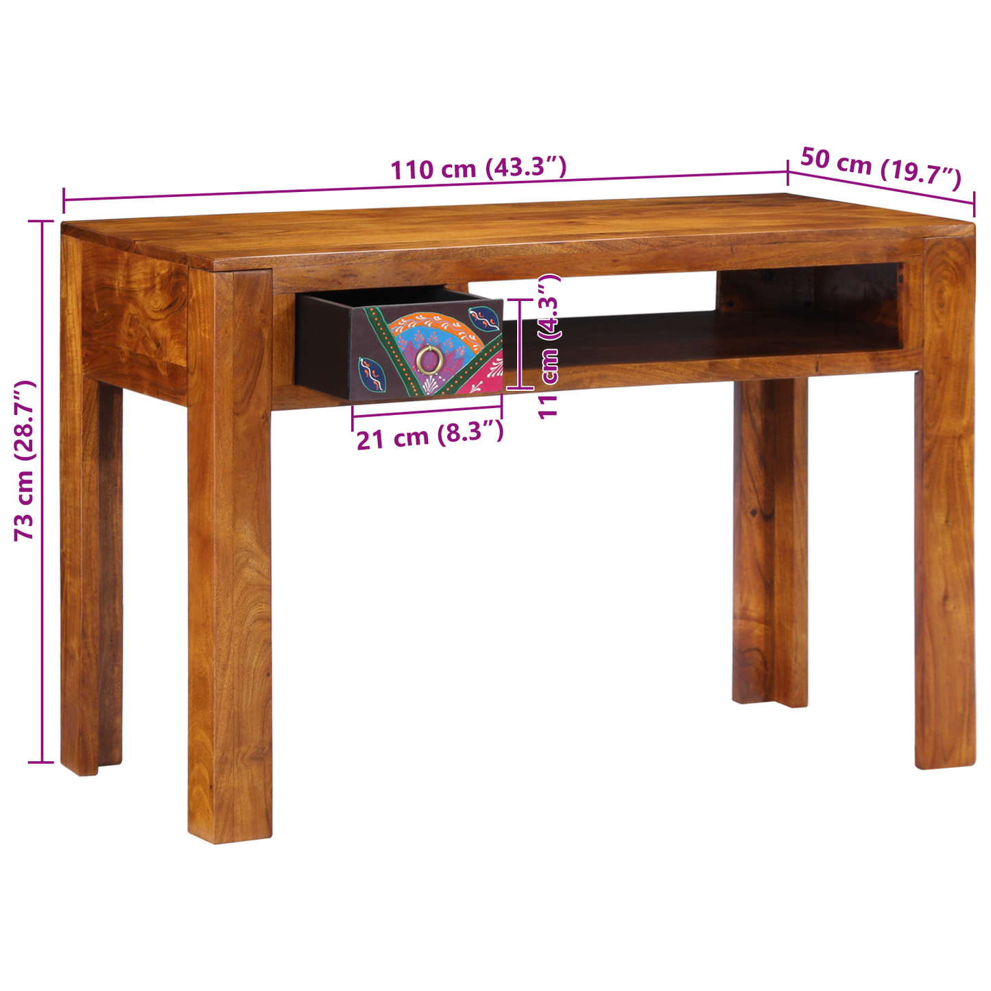 Skrivebord 110X50X73 Cm Solidt Træ Akacietræ