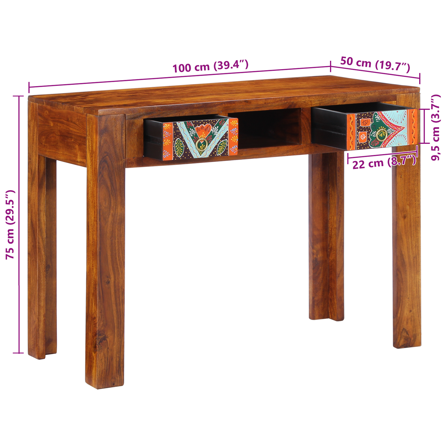 Skrivebord 100X50X75 Cm Massivt Træ Akacietræ