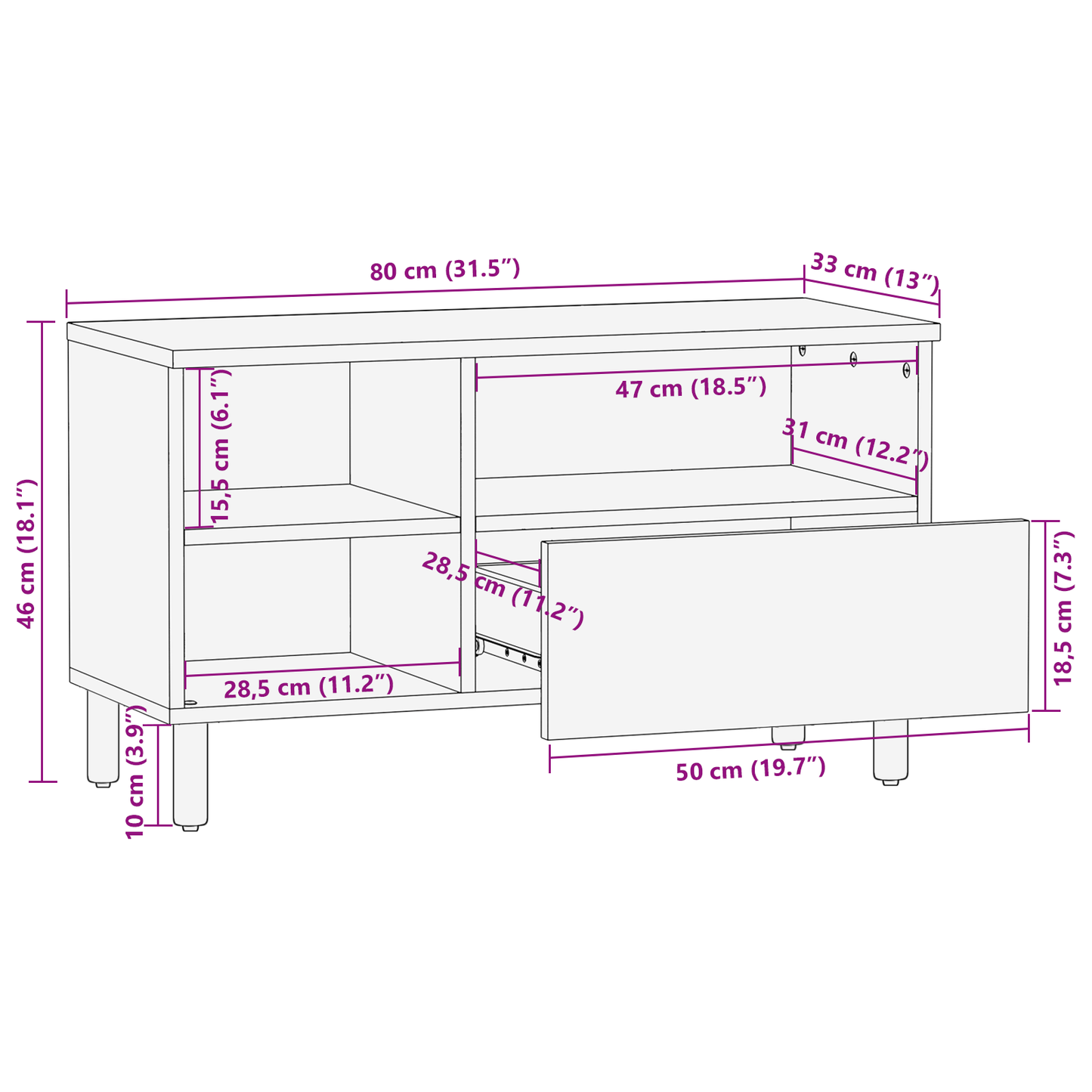 Tv-Skab Med Skuffe Brun 80 X 33,5 X 46 Cm Massivt Akacietræ