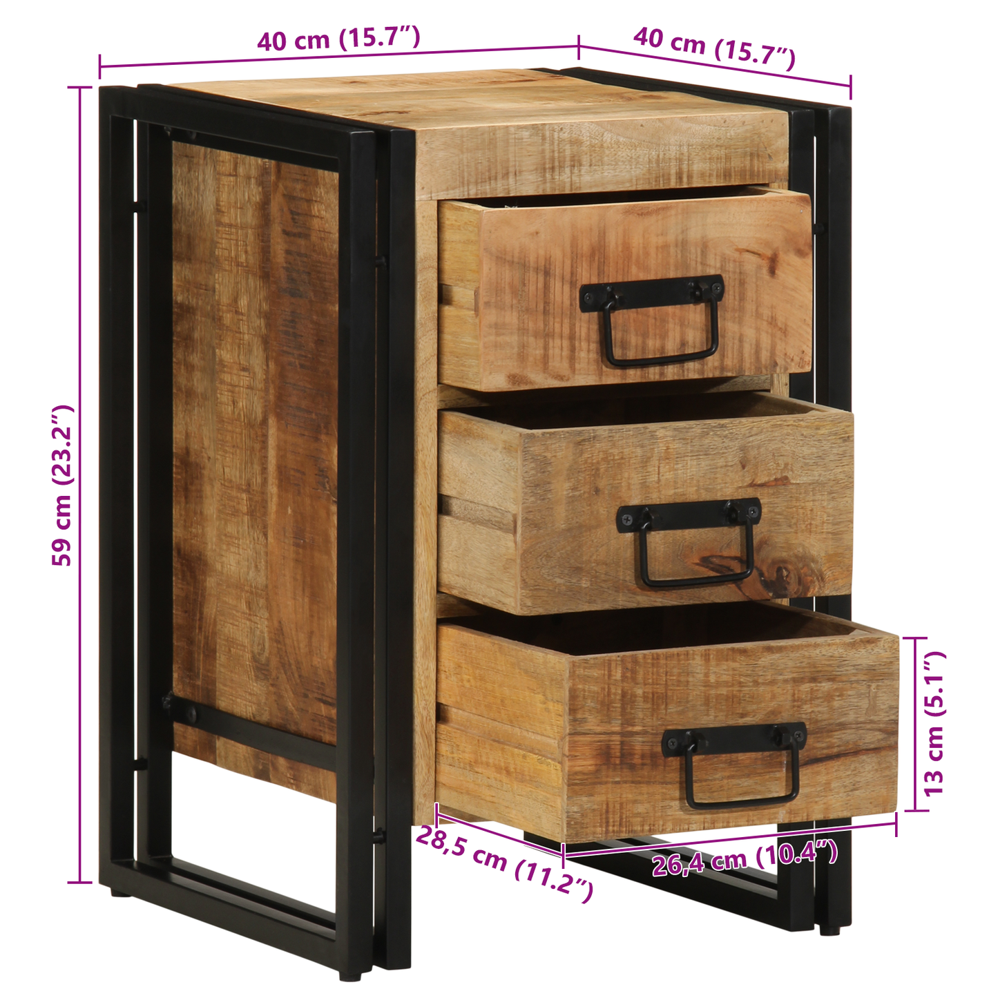 Sengebord 40X35X50 Cm Solid Groft Træ Mango