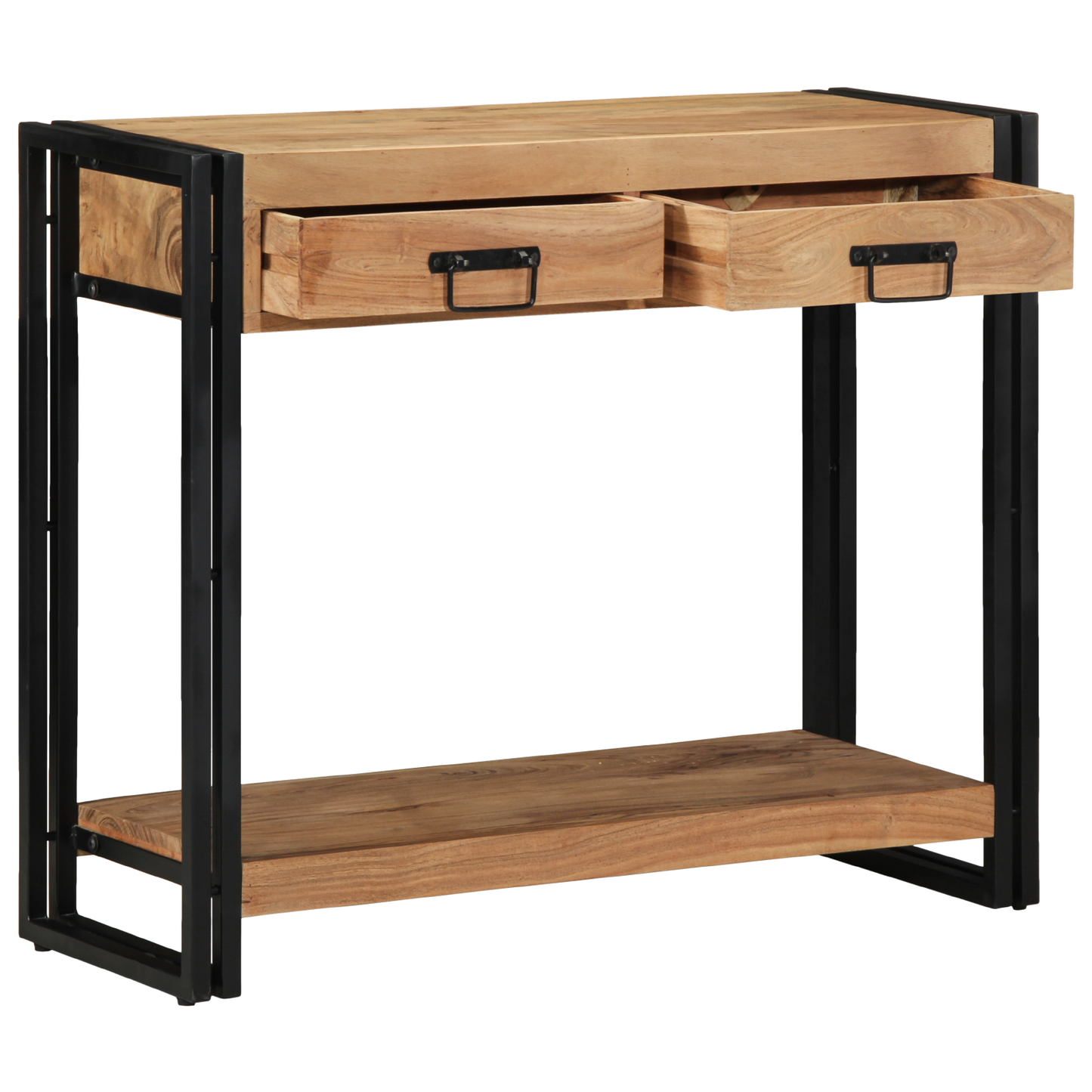 Konsolbord Sort 90X33X75 Cm Massivt Akacietræ Og Metal
