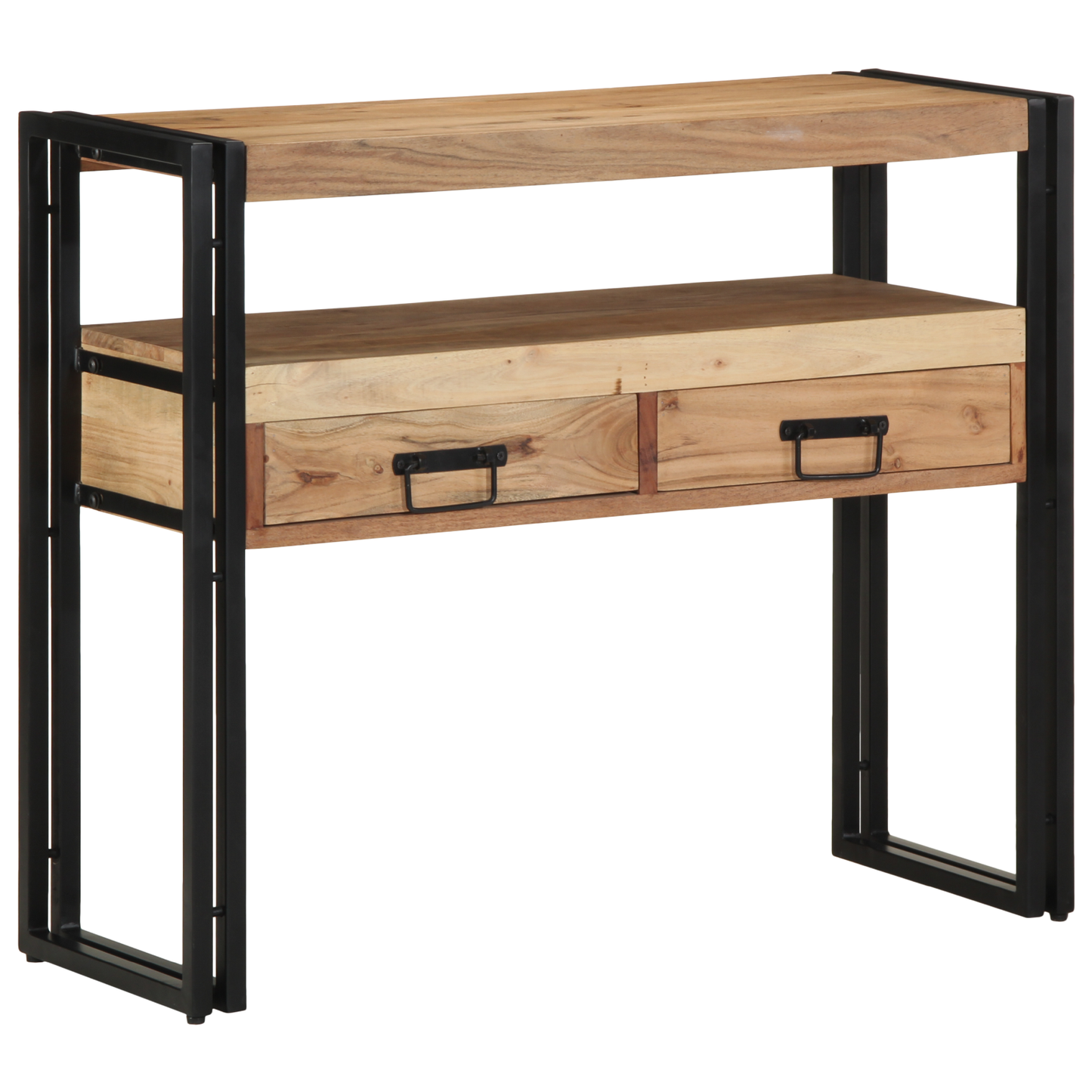 Konsolbord Sort 90X33X75 Cm Massivt Akacietræ Og Metal