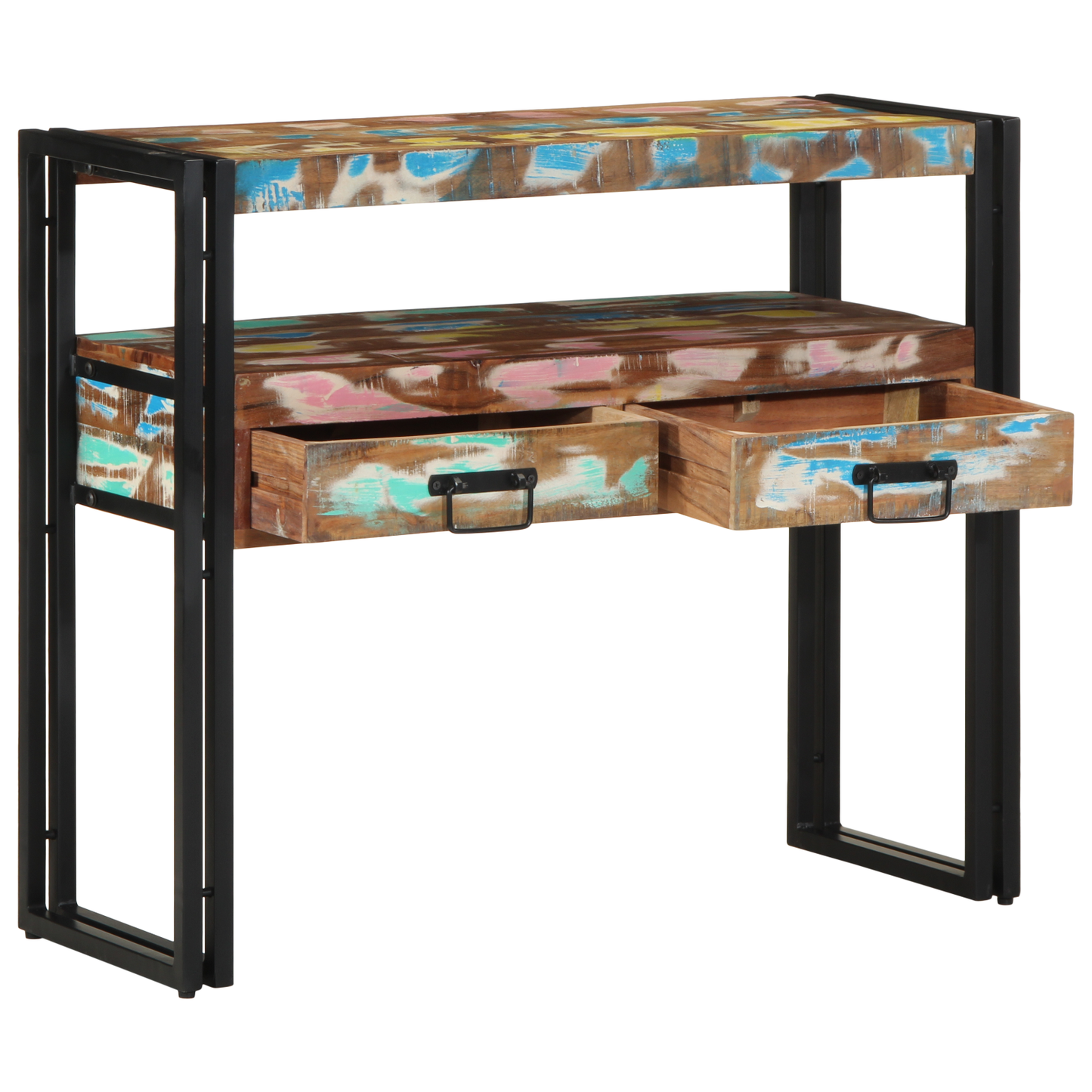 Endeborde Flerfarvet 90X33X75 Cm Solid Genbrugstræ & Metal