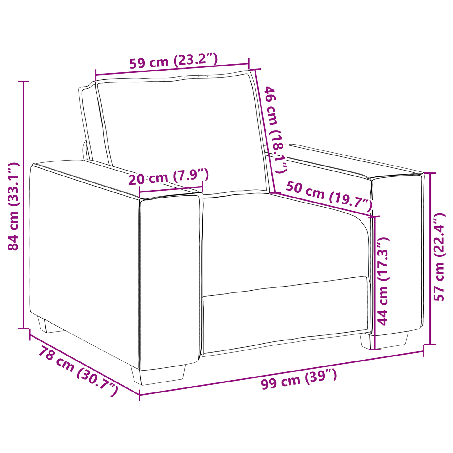 Sofa Stole Creme 59 Cm Kunstlæder