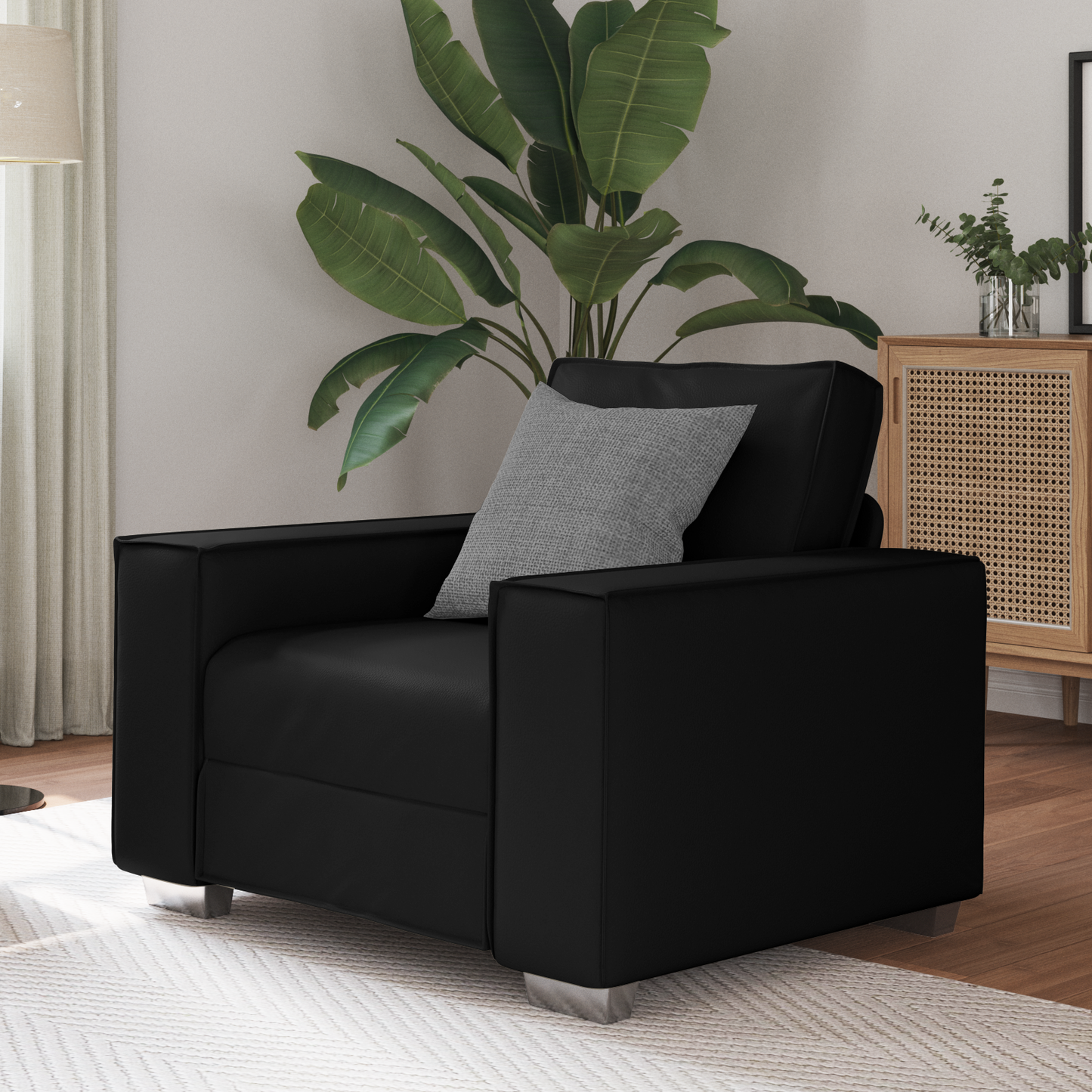 Sort Faux Læder Sofa Stole - 59 Cm