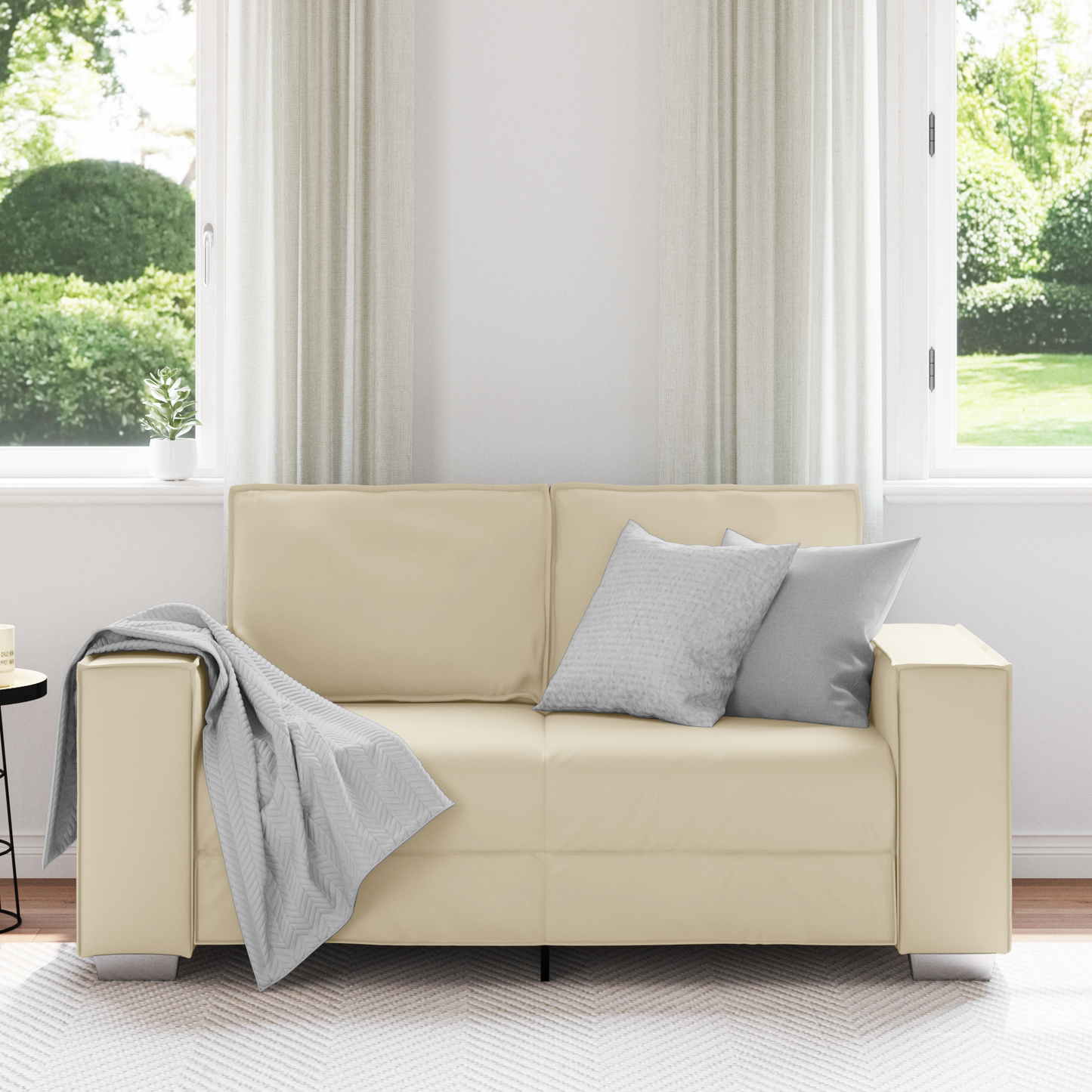 Sovesofa I Cremefarvet Kunstlæder, 120 Cm