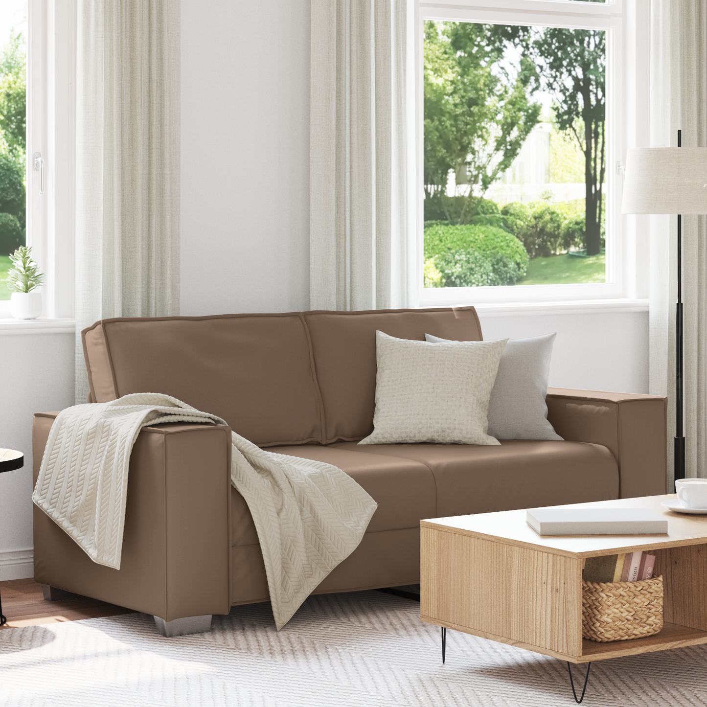Sovesofa I Cappuccinofarvet Kunstlæder, 140 Cm
