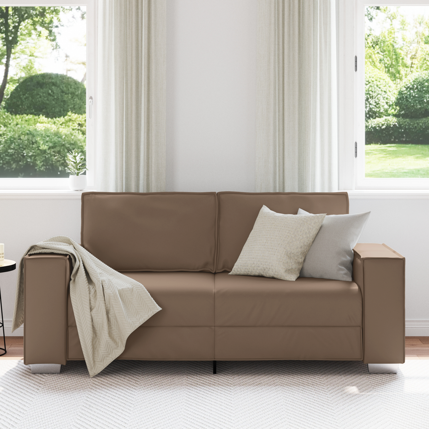 Sovesofa I Cappuccinofarvet Kunstlæder, 140 Cm