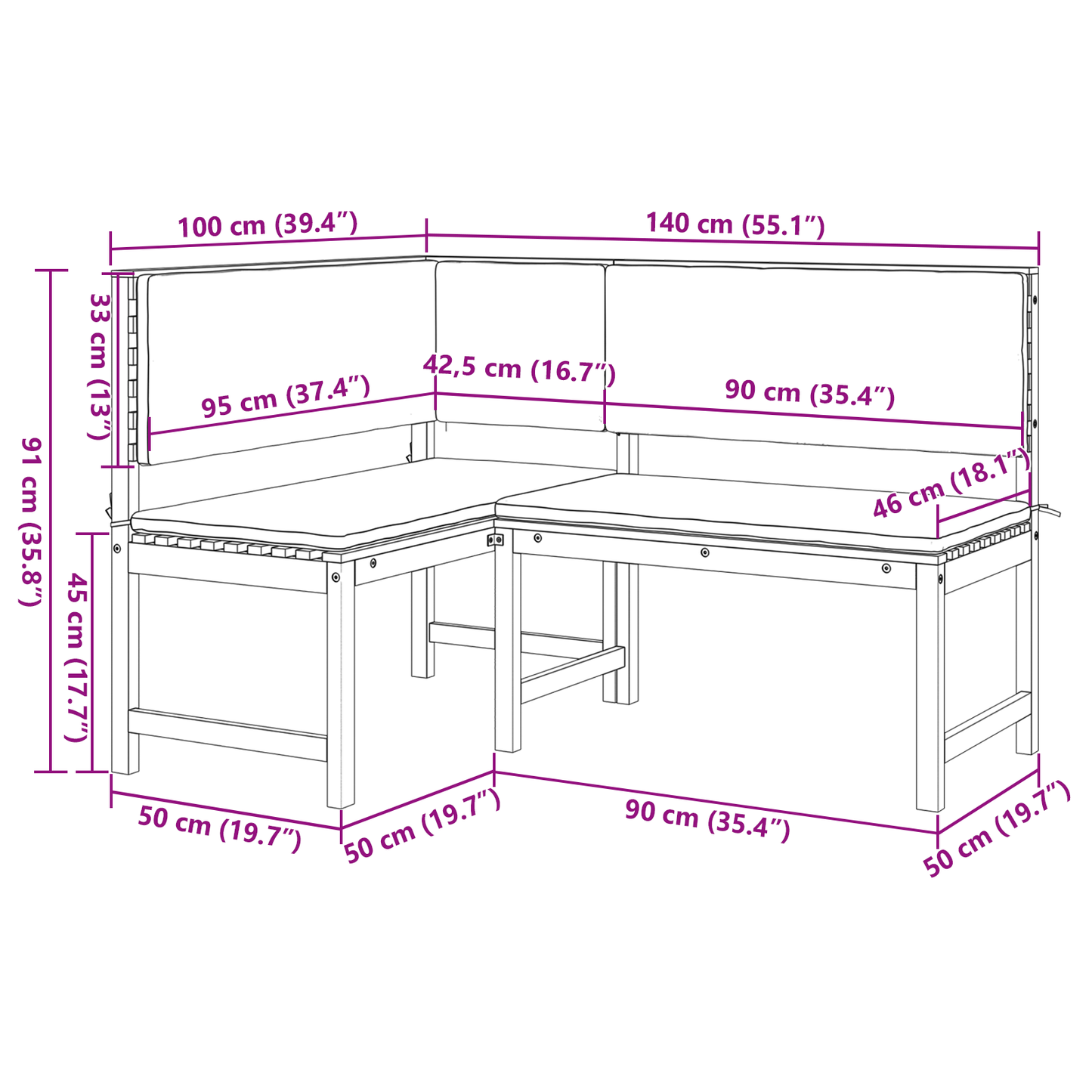 Have Hjørnebænk Brun 140 X 100 X 91Cm Massivt Akacietræ