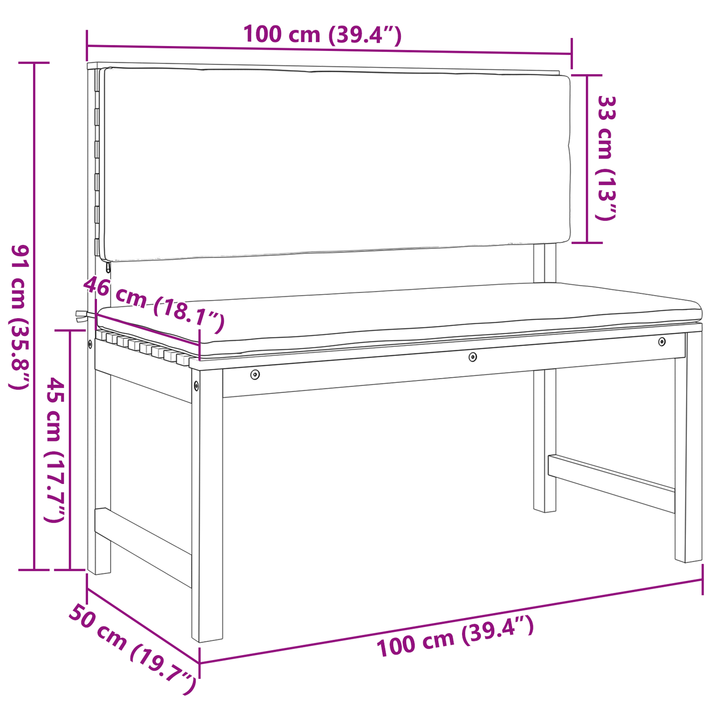 Havebænk Brun 100 X 50 X 91Cm Massivt Akacietræ