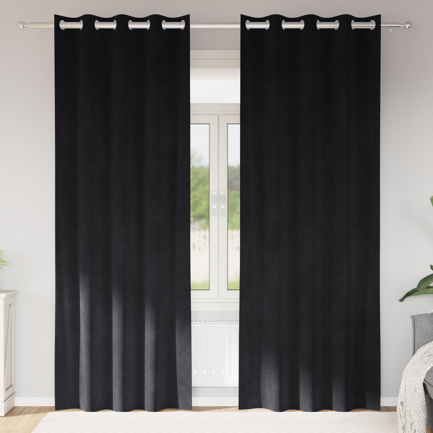 Mørklægningsgardiner Med Øjekanter 2 Stk Sort Velour