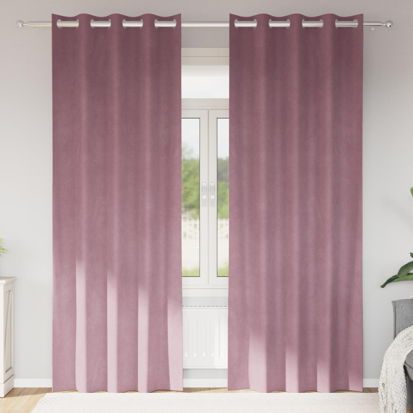 Mørklægningsgardiner Med Øjer 2 Stk Mørk Pink Velour