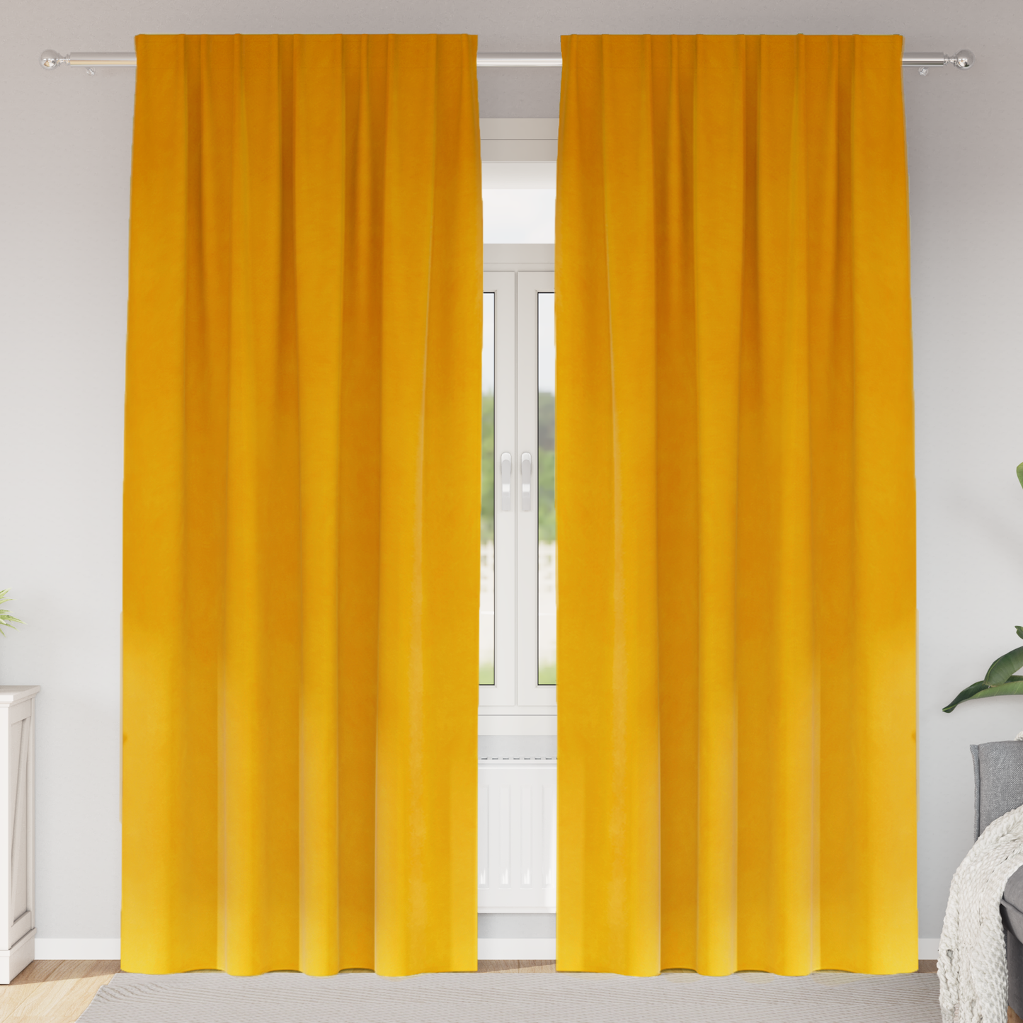 Mørklægningsgardiner Med Topbånd 2 Stk Sennepsgul Velour