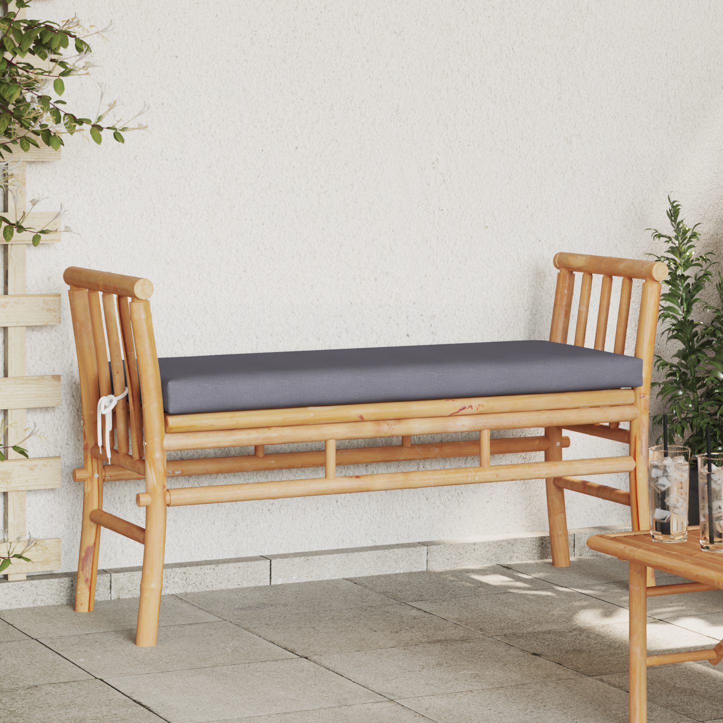 Havebænk Med Pude 110 Cm I Bambus