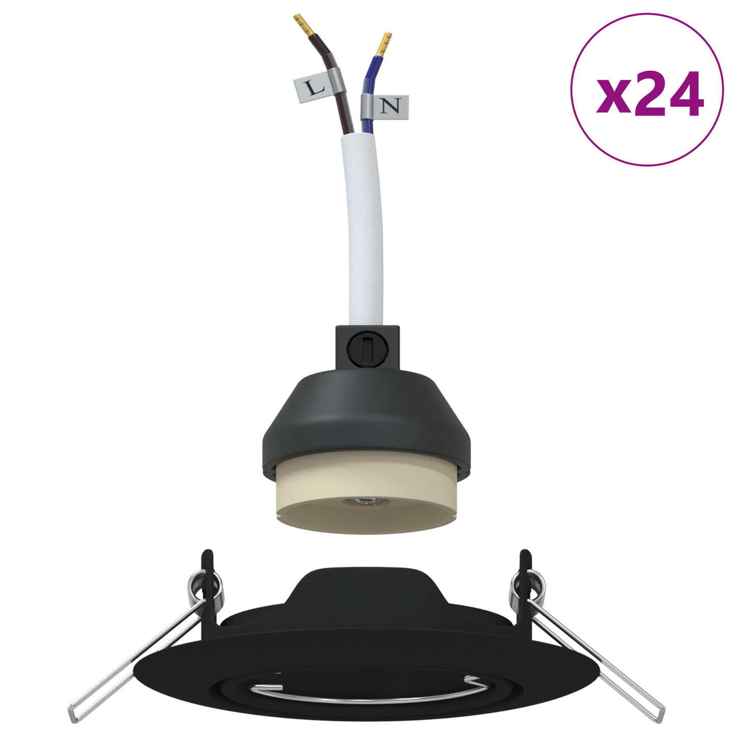 Indbygningsspot 24 Stk Rund Gu10 Sort Ø90 Mm Stål