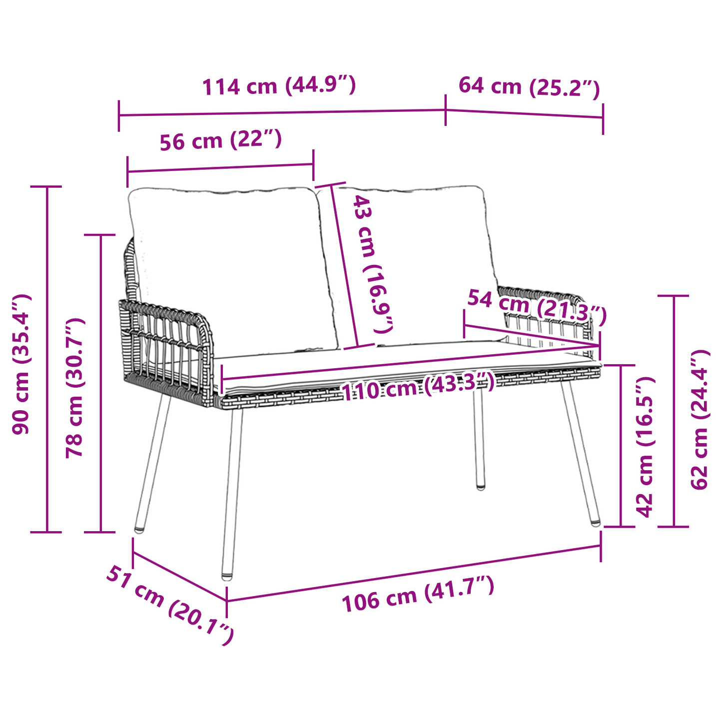 Havebænk Sort 114X64X78 Cm Poly Rattan