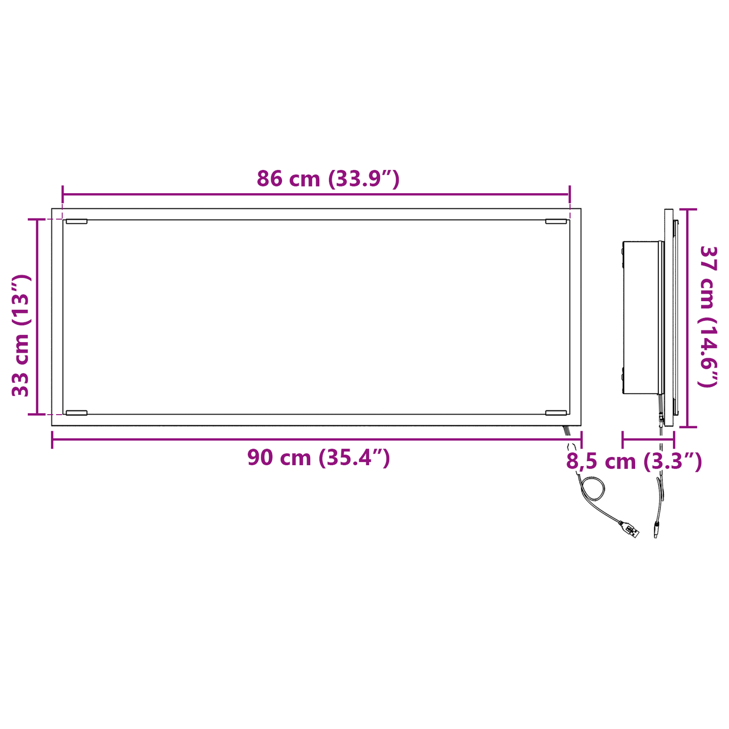 Spejl Med Spejl Grå Sonoma-Eg 90 X 8.5 X 37 Cm Konstrueret Træ