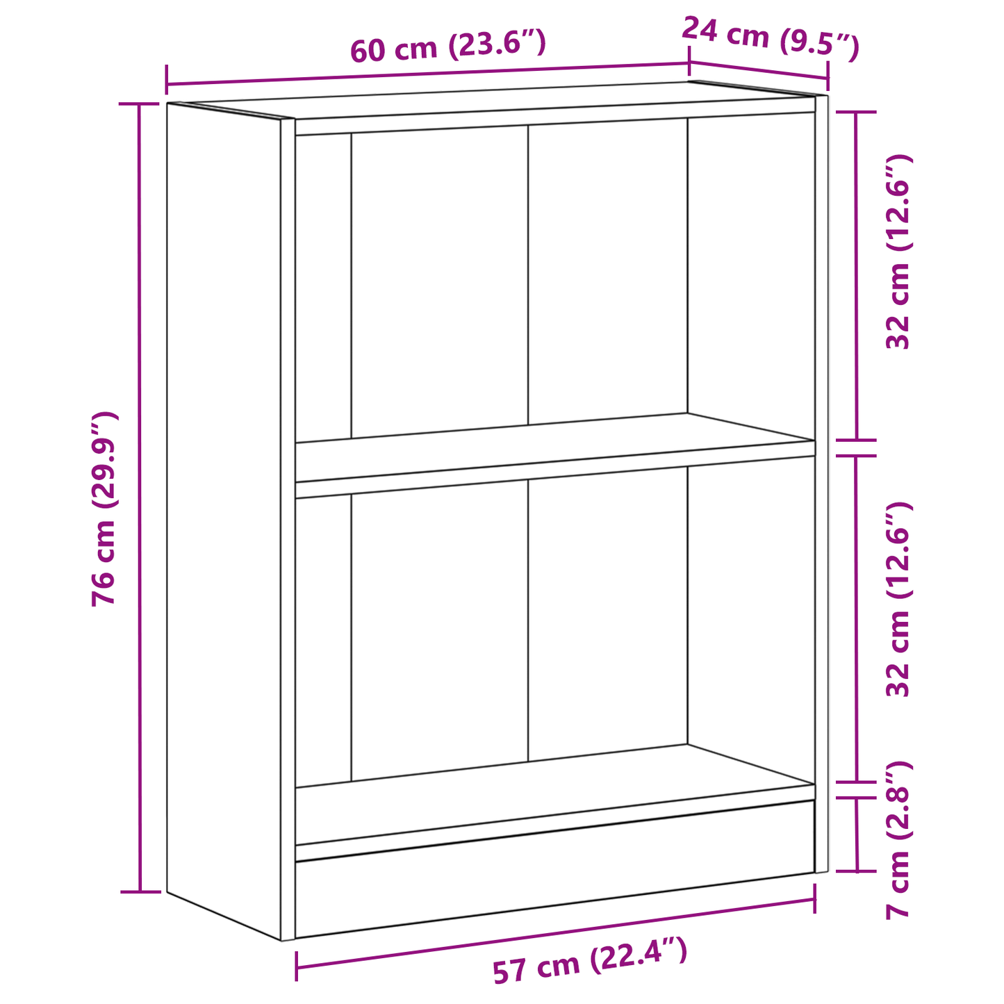 Bogskab Sort 60 X 24 X 76 Cm Konstrueret Træ