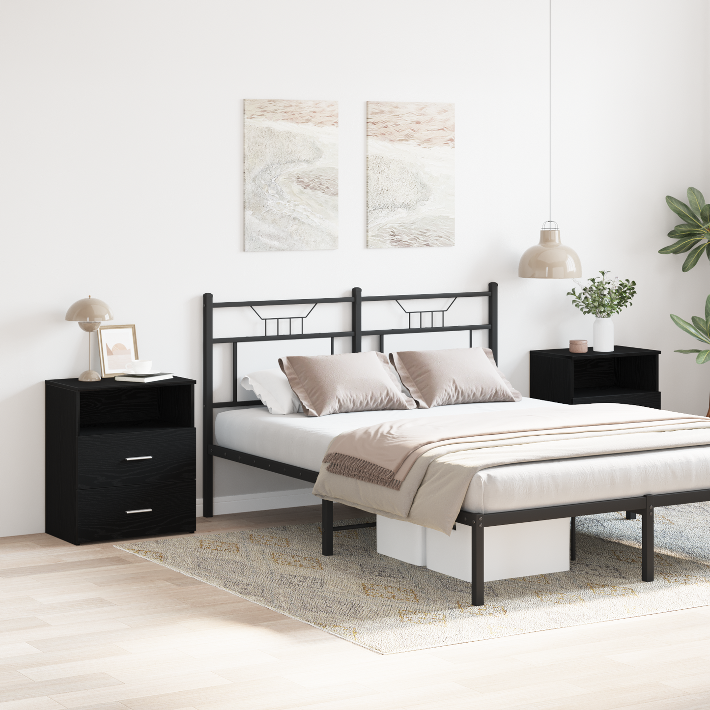 Sengeborde 2 Stk Sort Eg 50X32X60 Cm Lavet I Træ