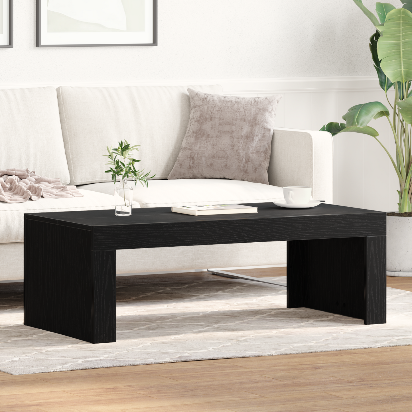 Sofabord Sort Egetræ 102X50X35 Cm Konstrueret Træ