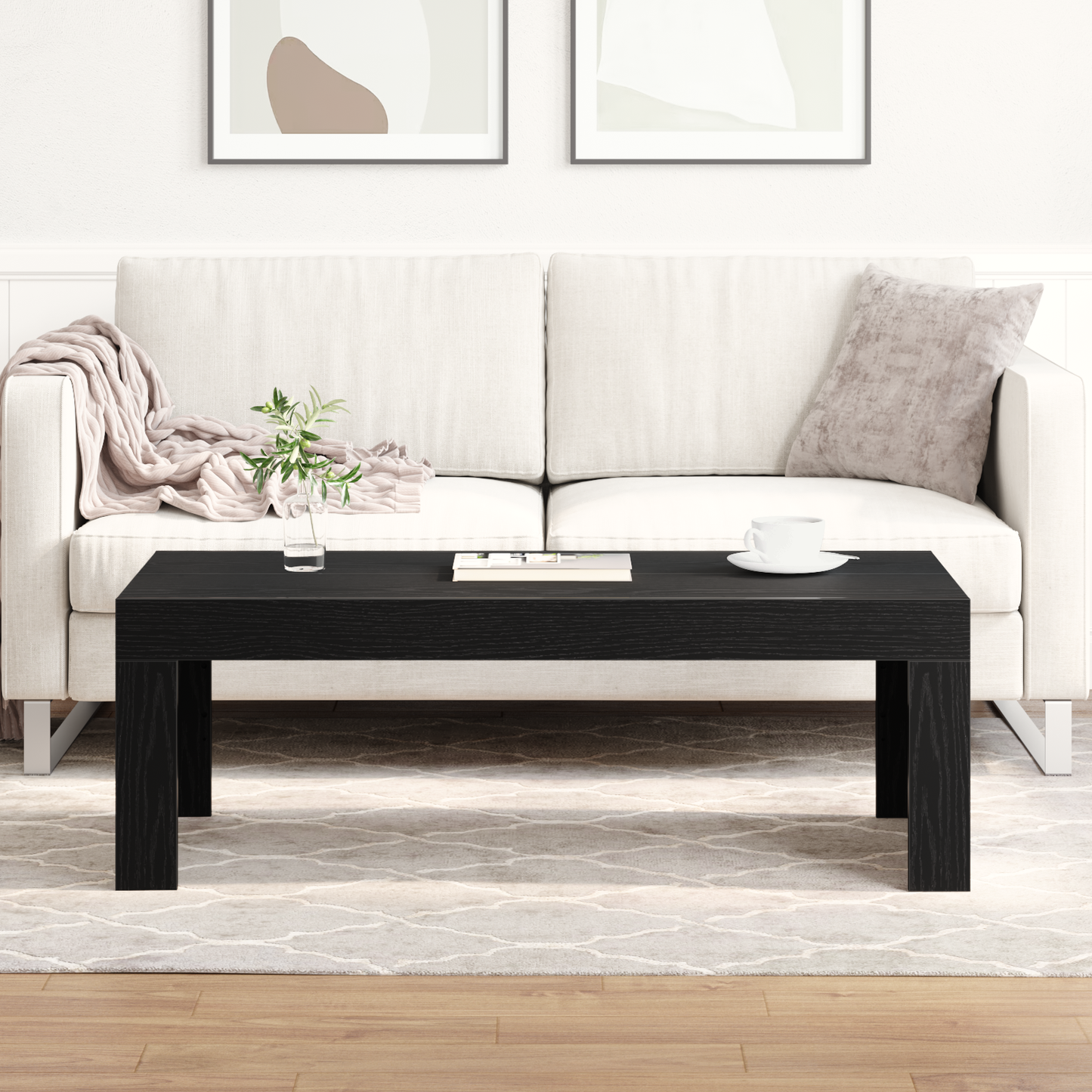 Sofabord Sort Egetræ 102X50X35 Cm Konstrueret Træ