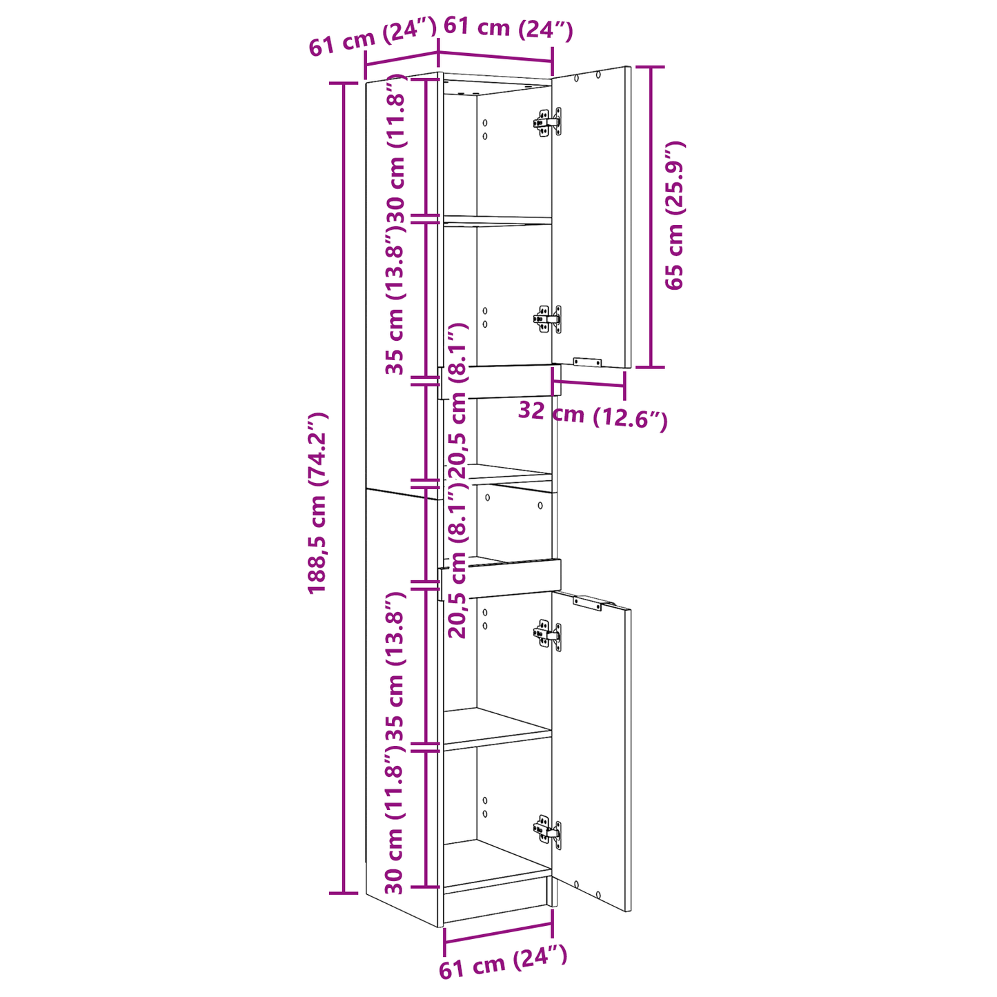 Badeværelsesskab Sort Eg 32 X 34 X 188.5 Cm Konstrueret Træ