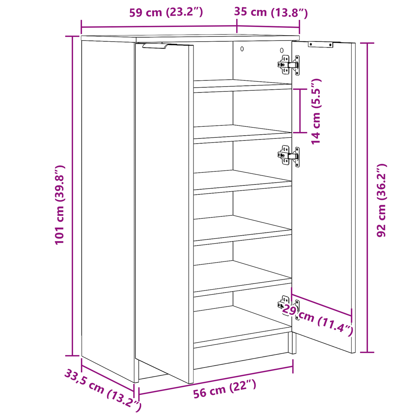 Skoskab Sort Eg 59X35X100 Cm Konstrueret Træ