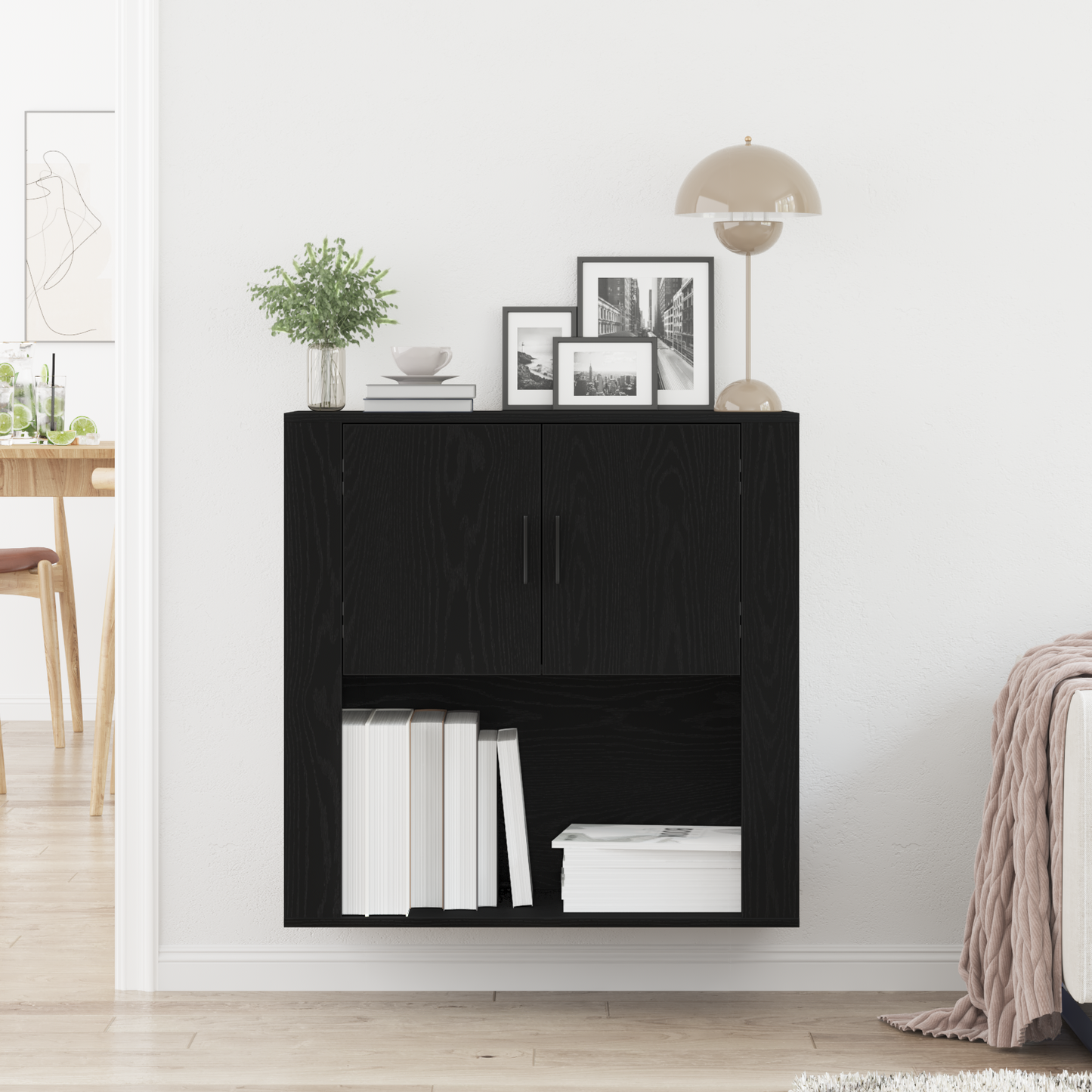 Vægskab Sort Egetræ 80X33X80 Cm Konstrueret Træ