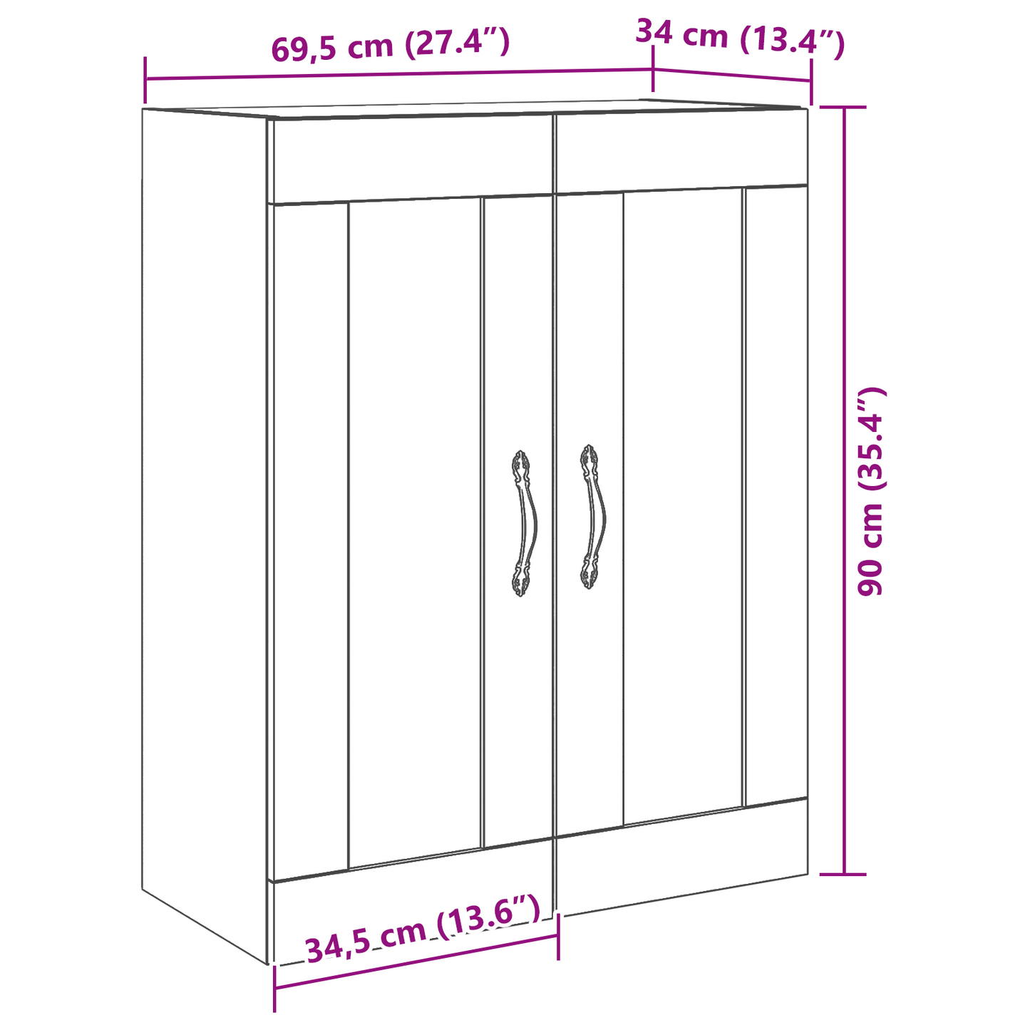 Væghængt Skab Sort Eg 69.5 X 34 X 90 Cm Konstrueret Træ