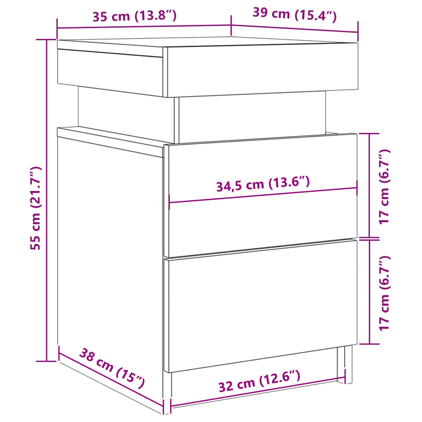 Sengebord Med Led-Lys Sort Eg 35X39X55 Cm