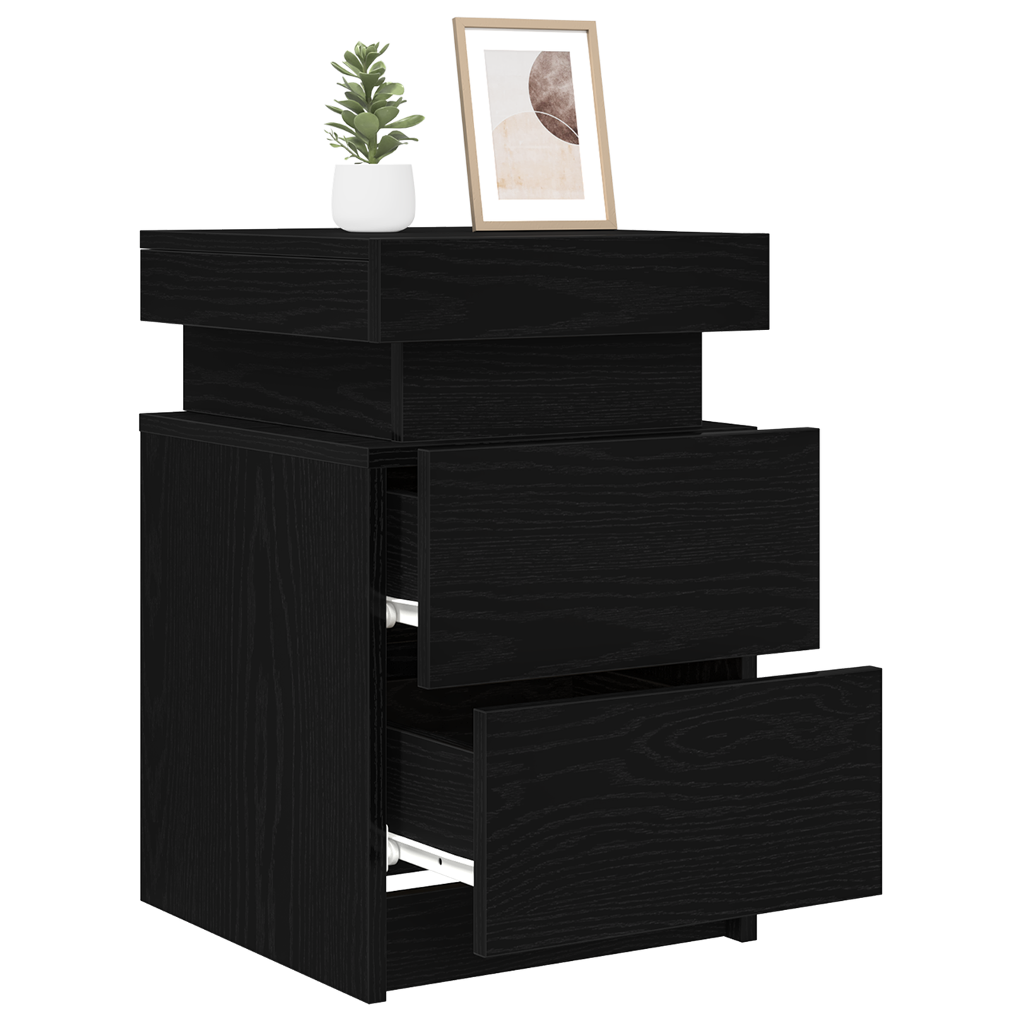 Sengebord Med Led-Lys Sort Eg 35X39X55 Cm