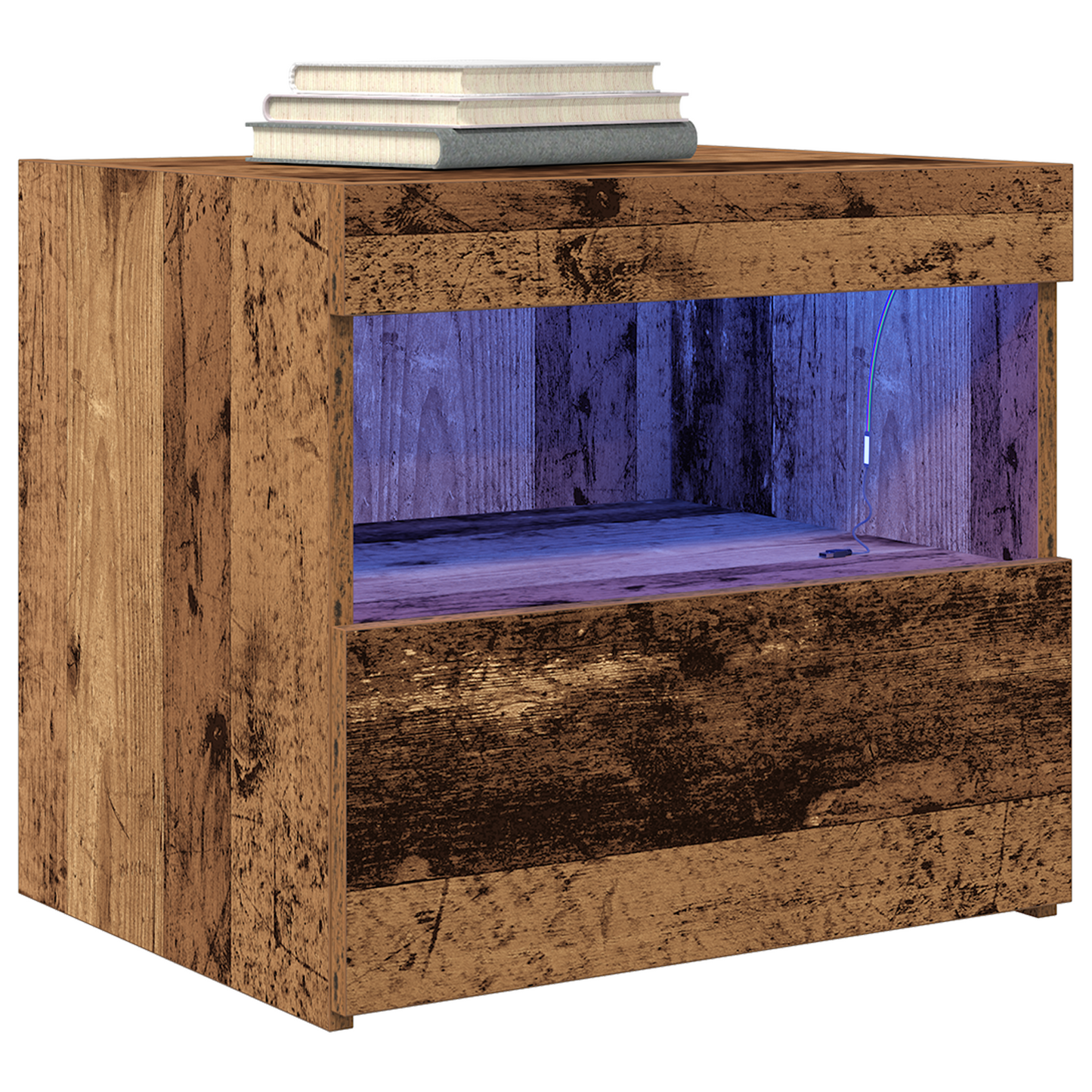 Sengebord Med Led-Lys Gamle Træ 50X40X45 Cm