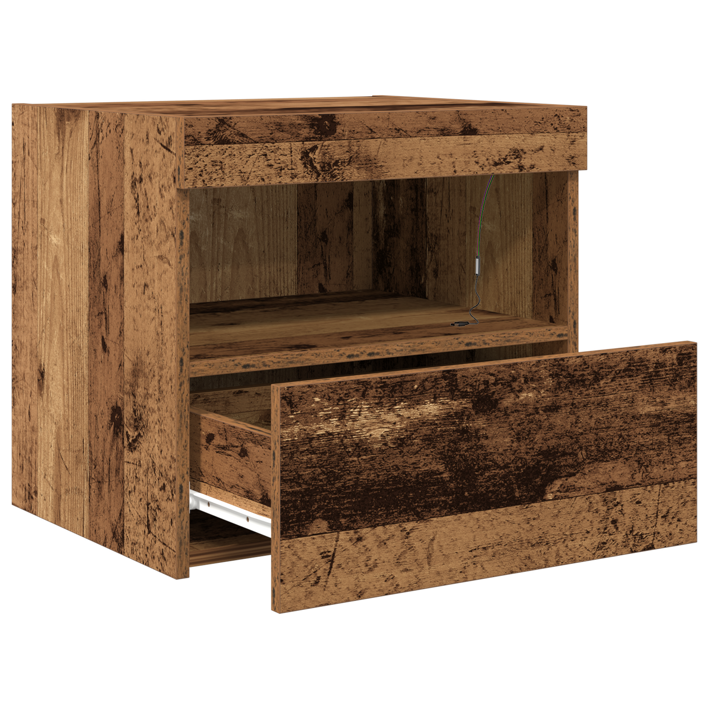 Sengebord Med Led-Lys Gamle Træ 50X40X45 Cm