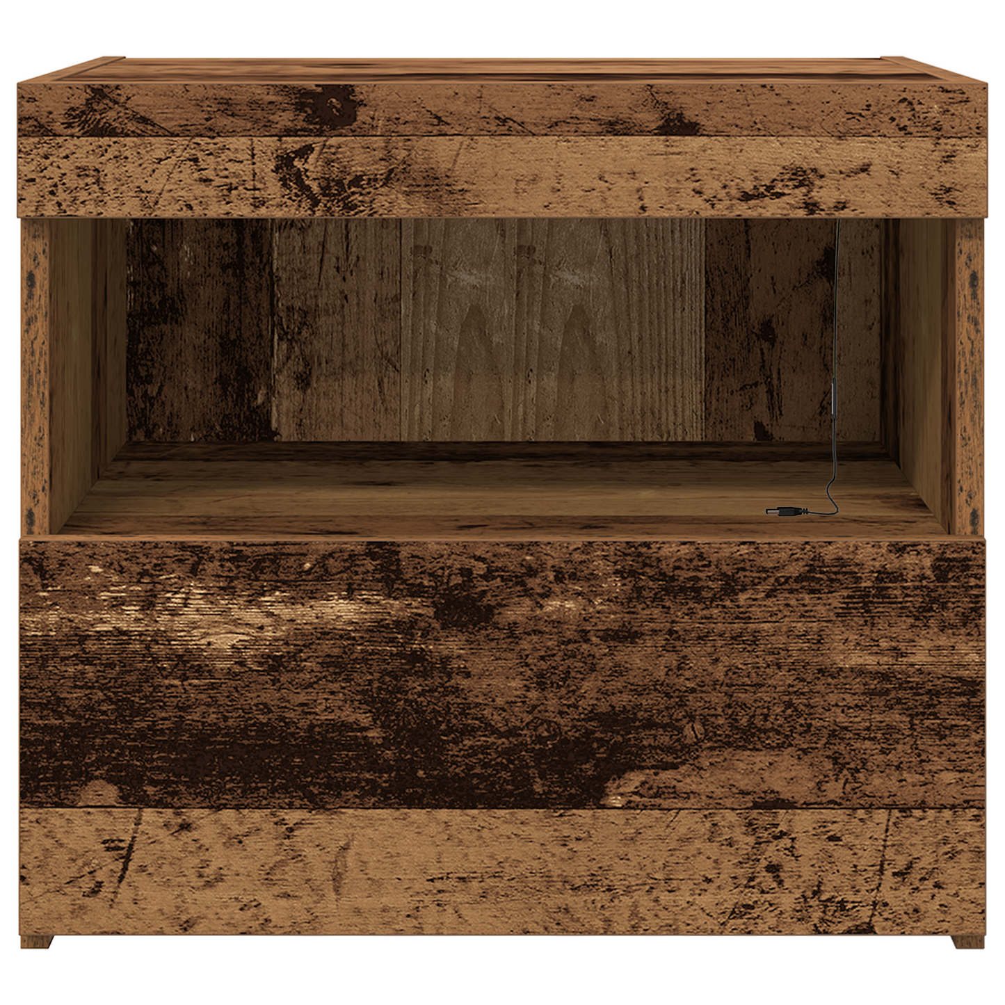 Sengebord Med Led-Lys Gamle Træ 50X40X45 Cm