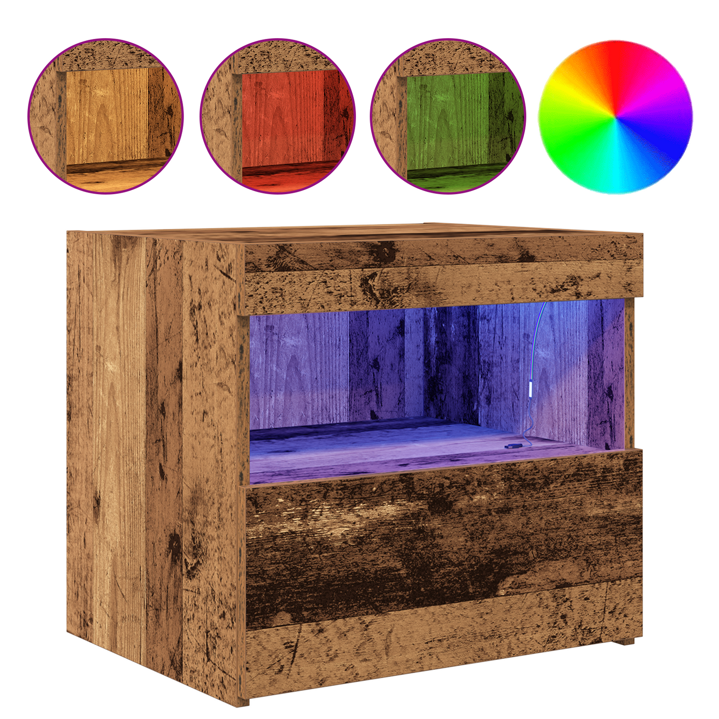 Sengeborde Med Led-Lys 2 Stk Gamle Træ 50X40X45 Cm