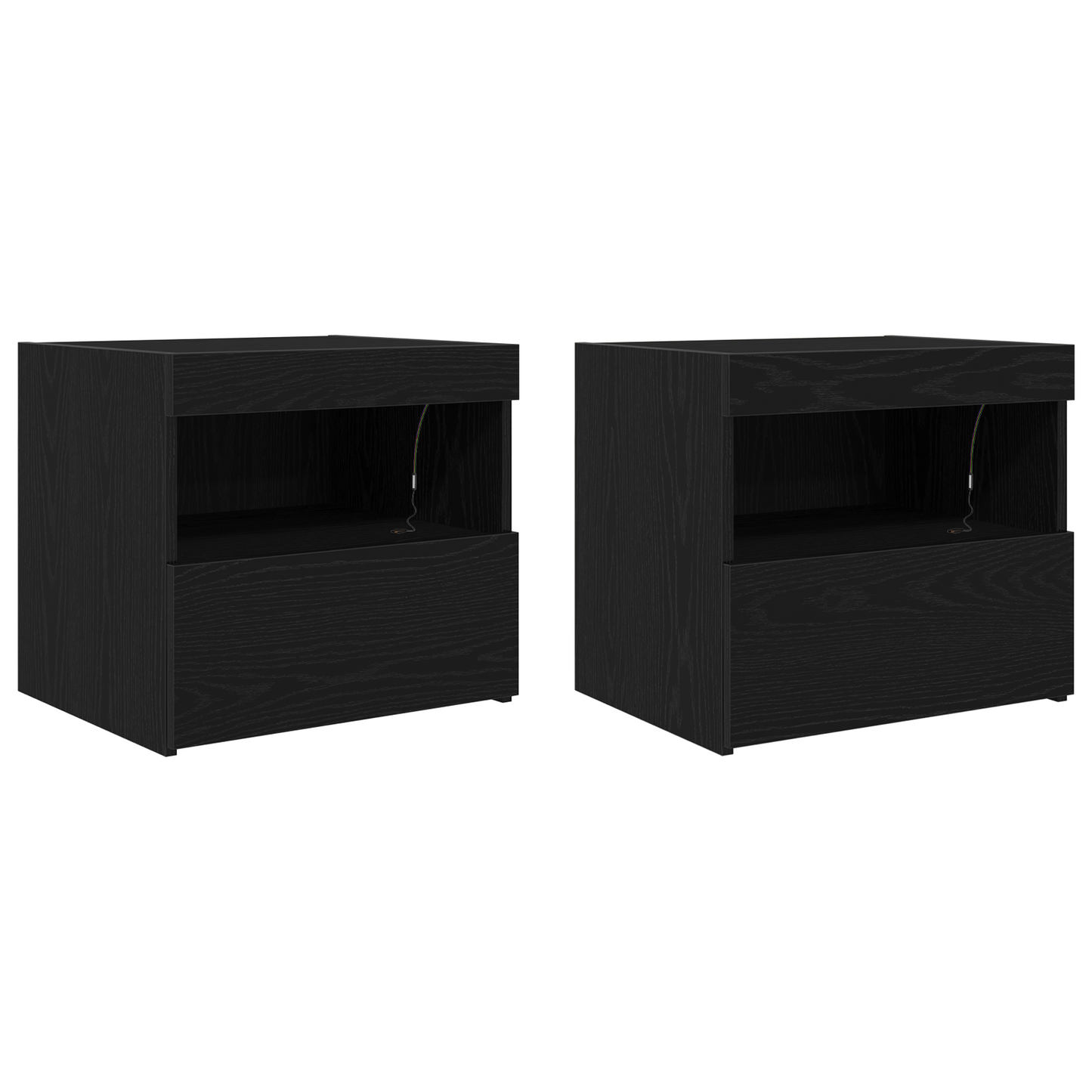 Sengeborde Med Led-Lamper 2 Stk Sort Eg 50X40X45 Cm