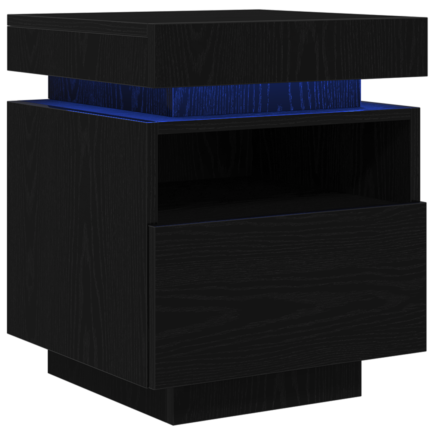 Sengbord Med Led-Lys Sort Eg 40X39X48,5 Cm