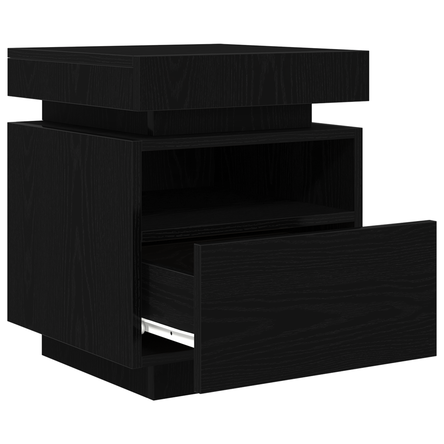 Sengbord Med Led-Lys Sort Eg 40X39X48,5 Cm
