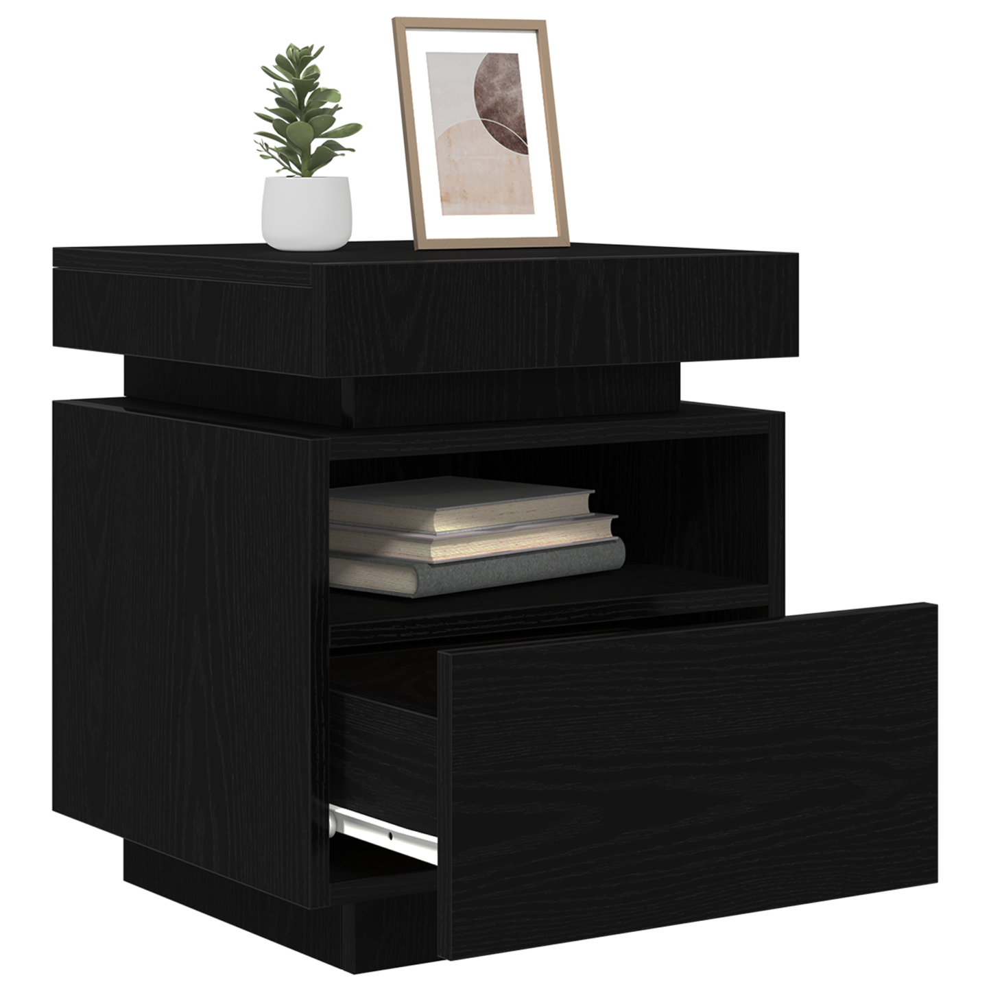 Sengbord Med Led-Lys Sort Eg 40X39X48,5 Cm