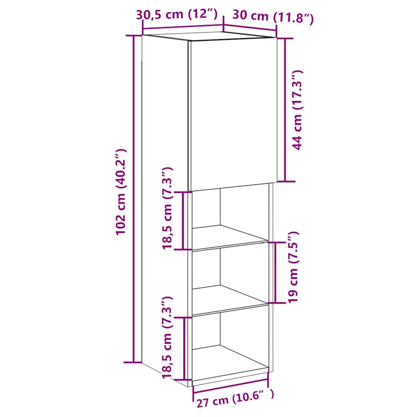 Led Tv Skab Sort Eg 30,5X30X102 Cm Konstrueret Træ