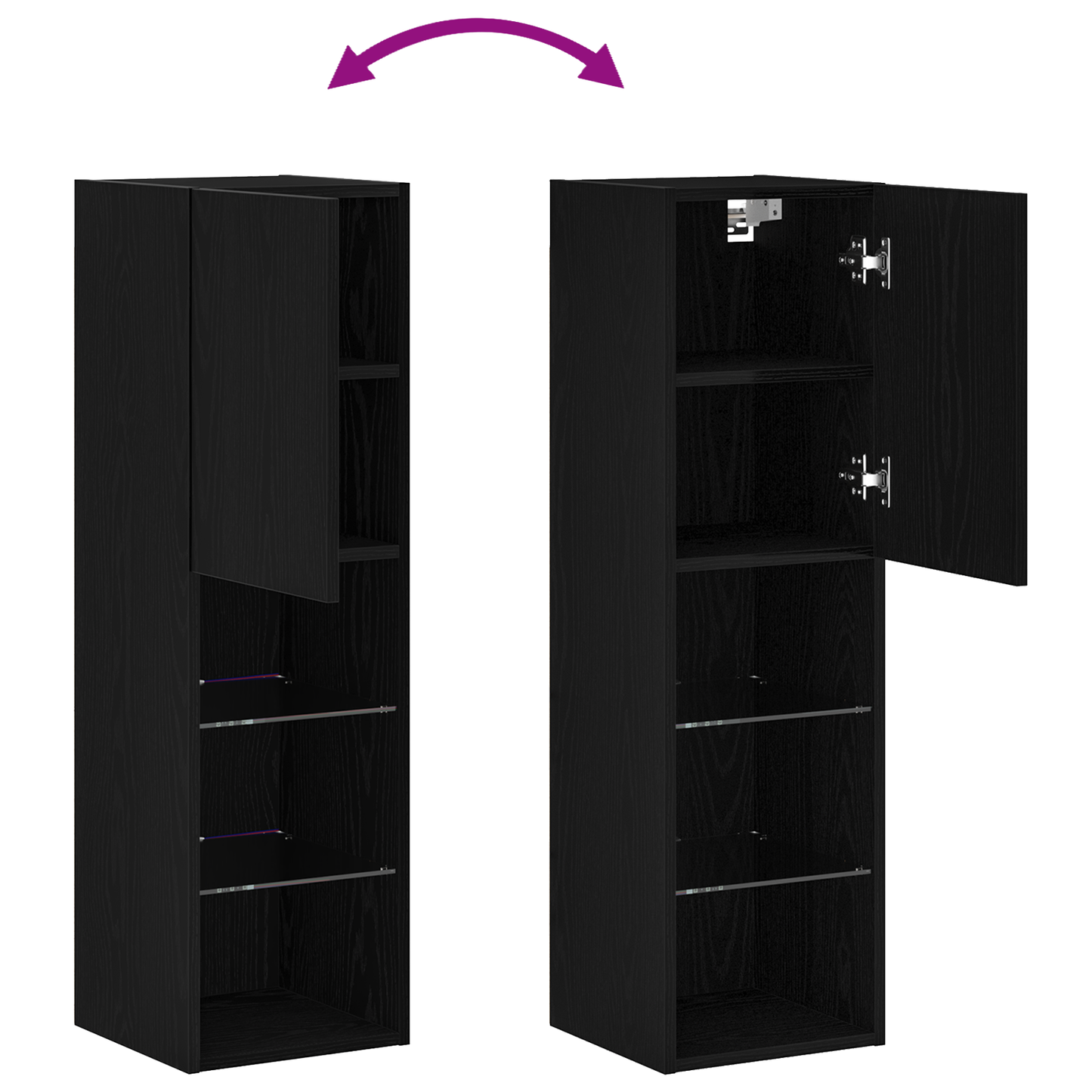Led Tv Skab 2 Stk Sort Eg 30,5X30X102 Cm Konstrueret Træ