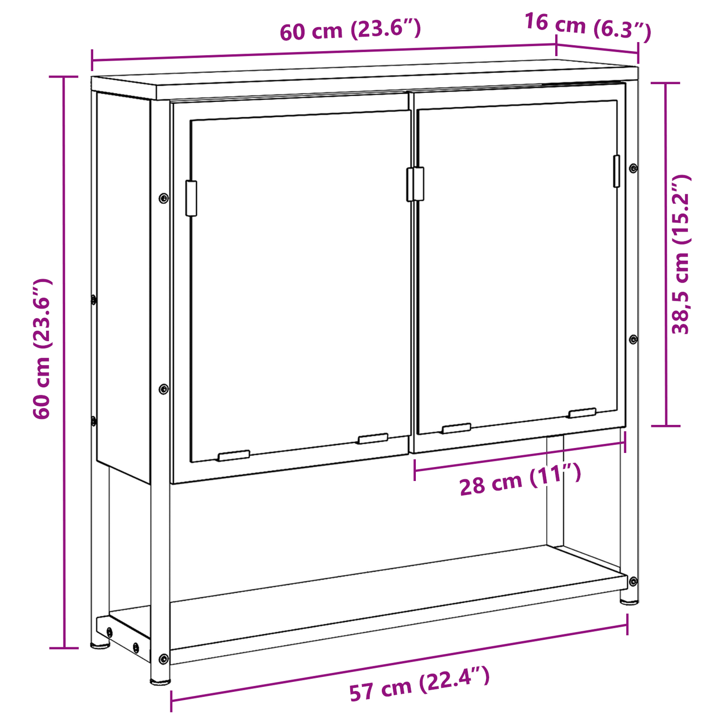 Badeværelsesskab Med Spejl Med Dør Gammelt Træ 60 X 16 X 60 Cm