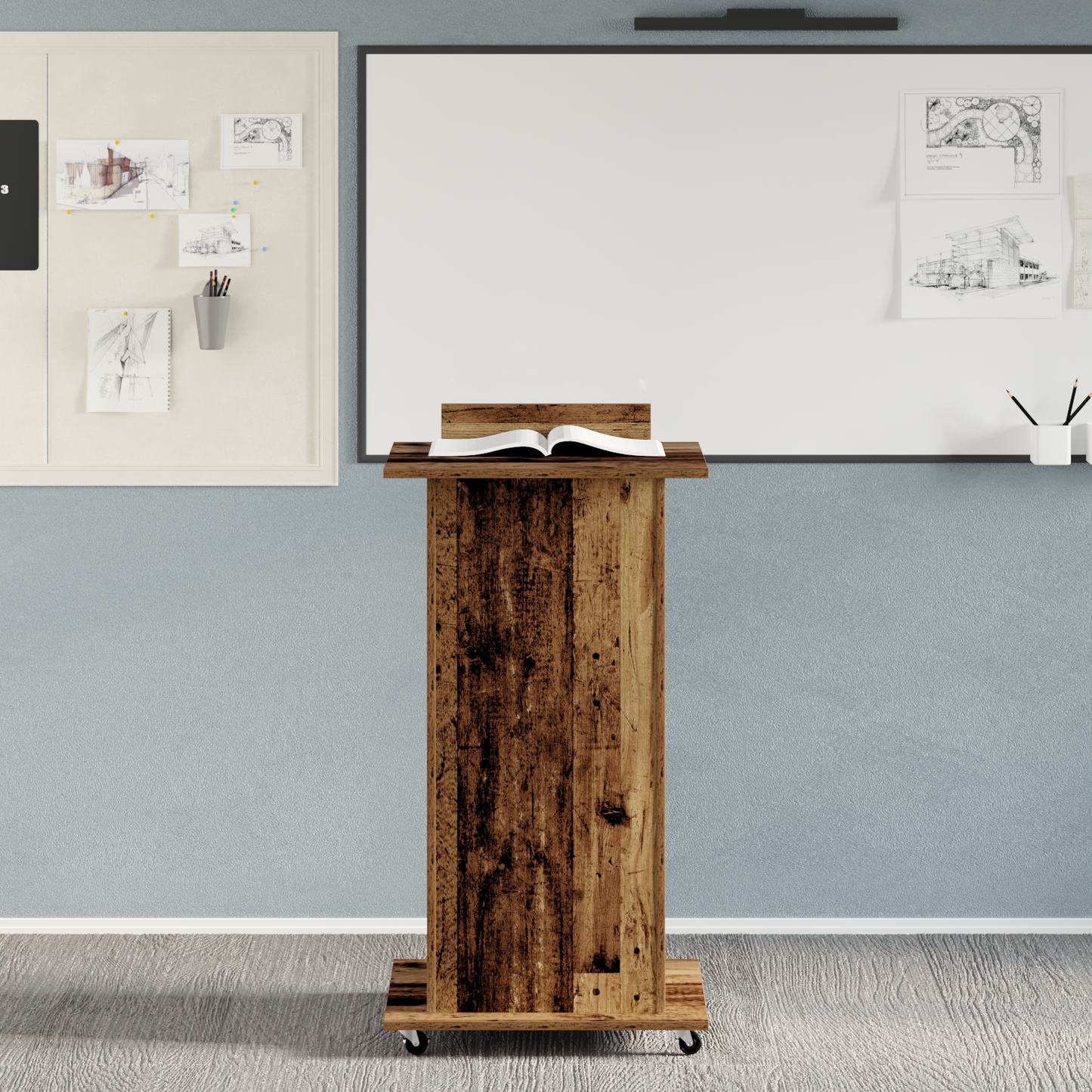 Podium Med Skuffe Gammelt Træ 55 X 55 X 107 Cm Konstrueret Træ