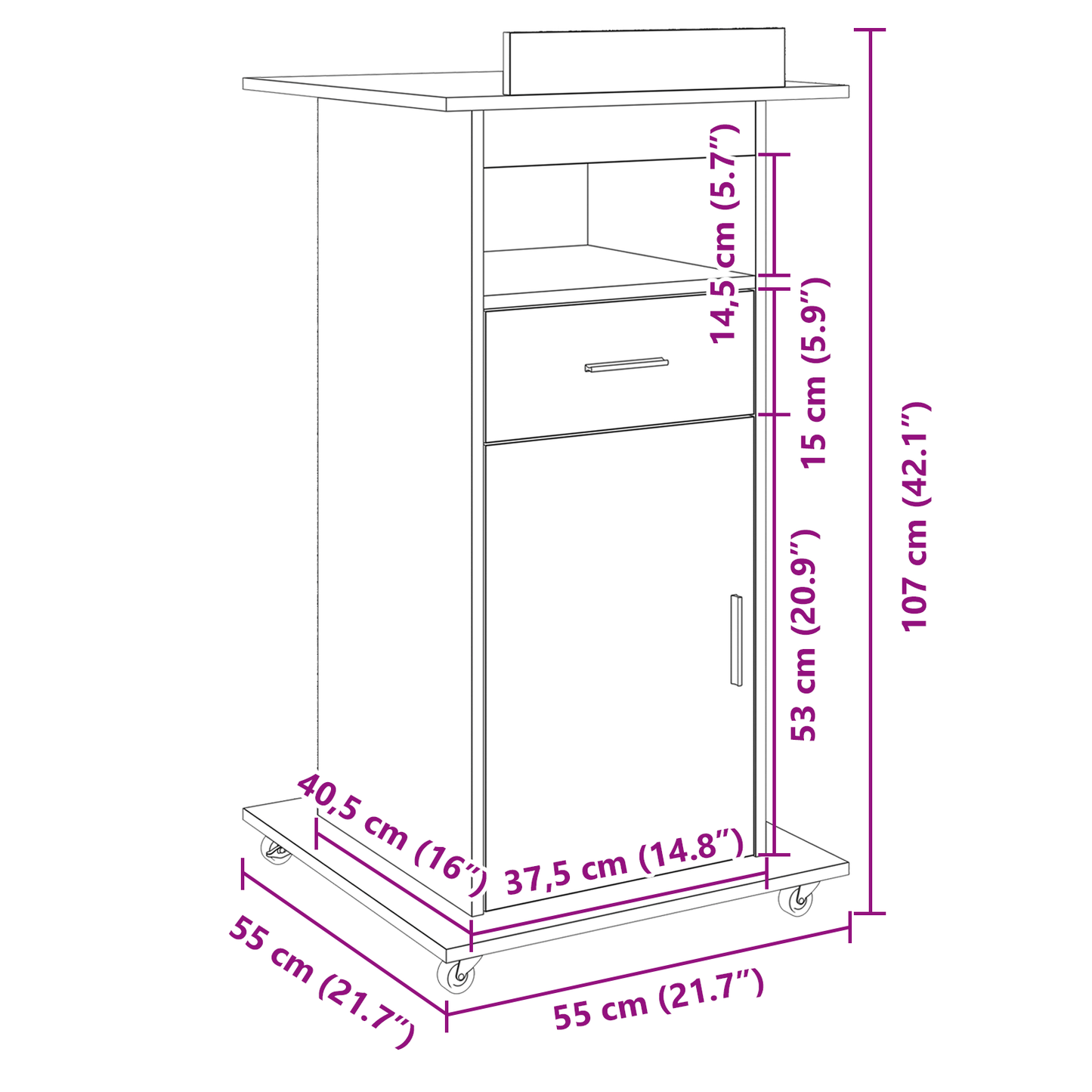 Podium Med Skuffe Gammelt Træ 55 X 55 X 107 Cm Konstrueret Træ
