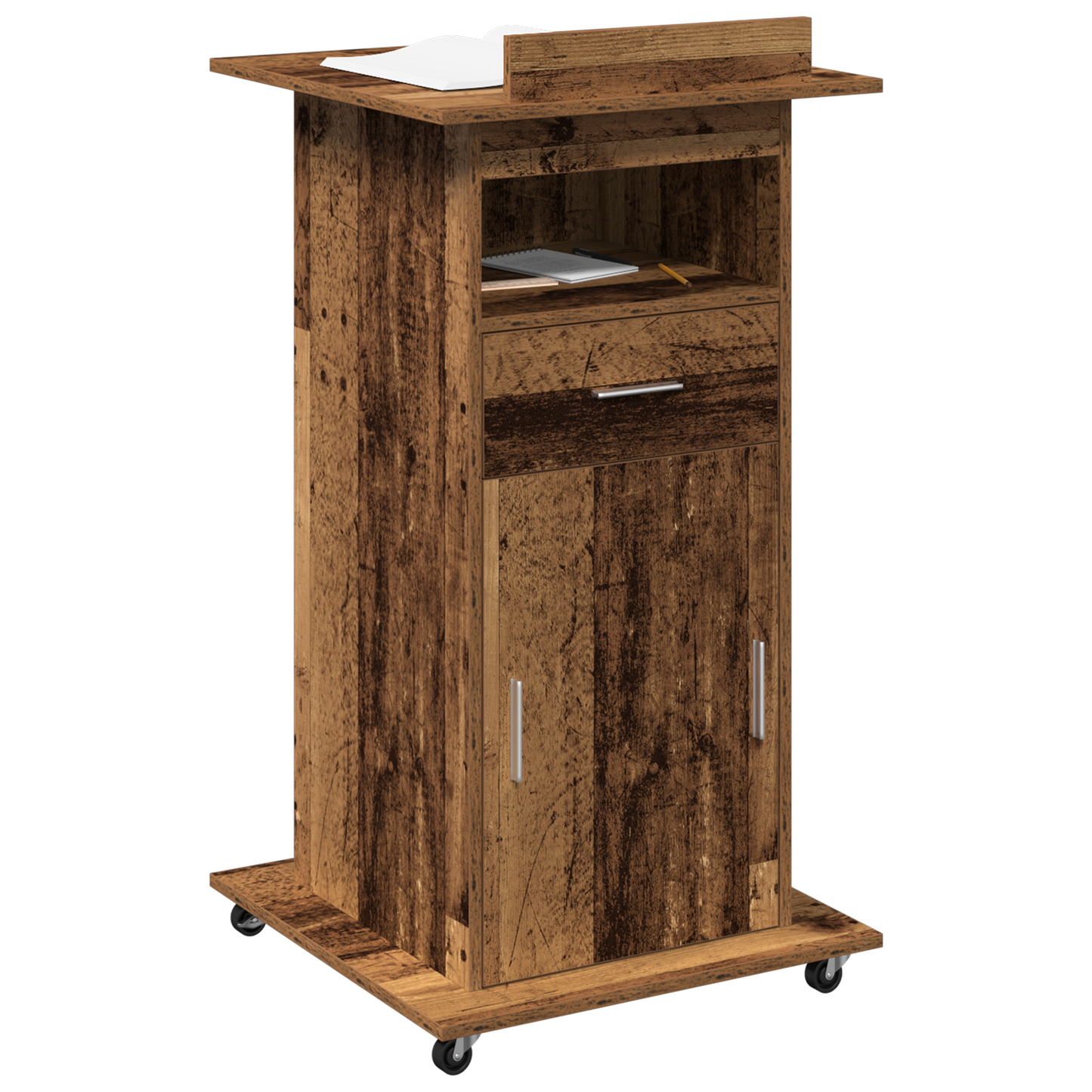 Podium Med Skuffe Gammelt Træ 55 X 55 X 107 Cm Konstrueret Træ