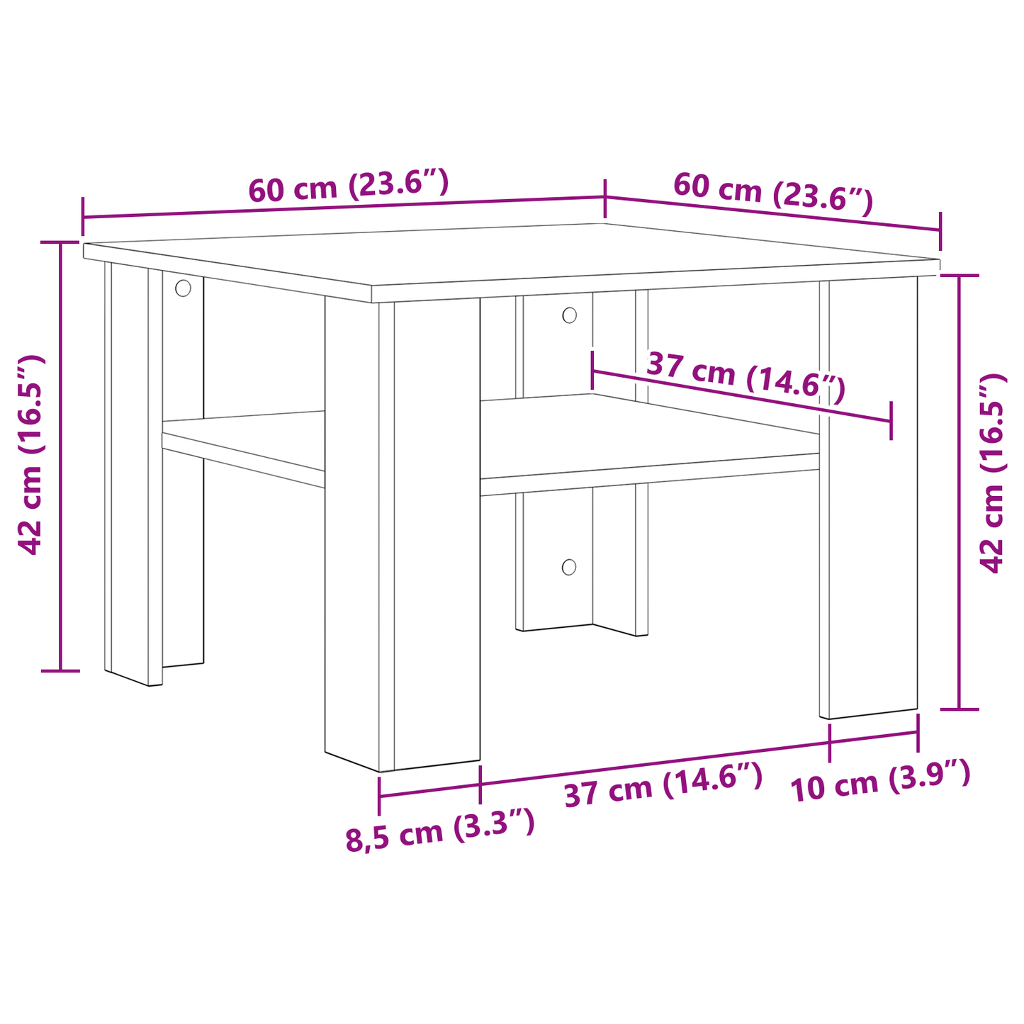 Kaffebord I Sort Eg 60X60X42 Cm - Konstrueret Træ